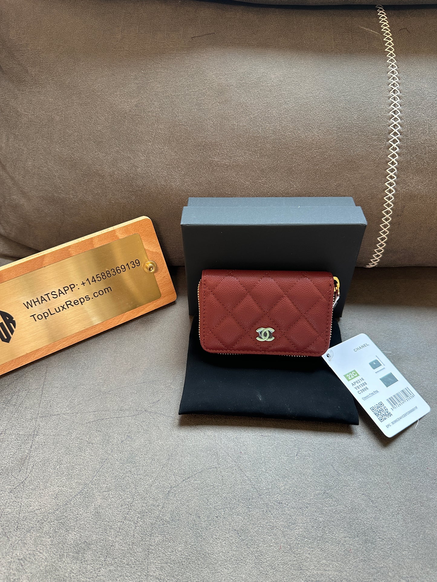 Chanel Quilted Burgundy Caviar Leather Zipped Coin Purse