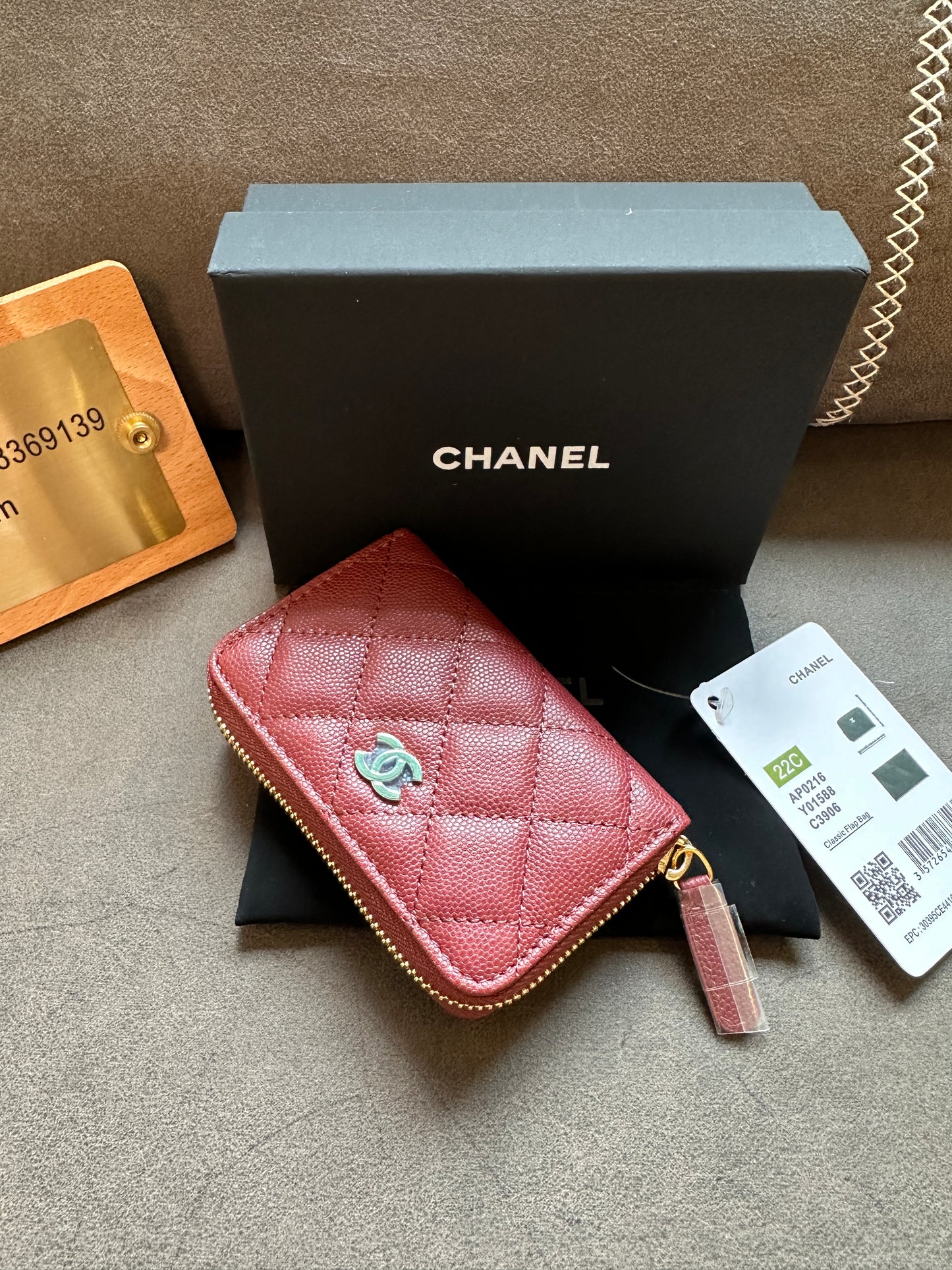 Chanel Quilted Burgundy Caviar Leather Zipped Coin Purse