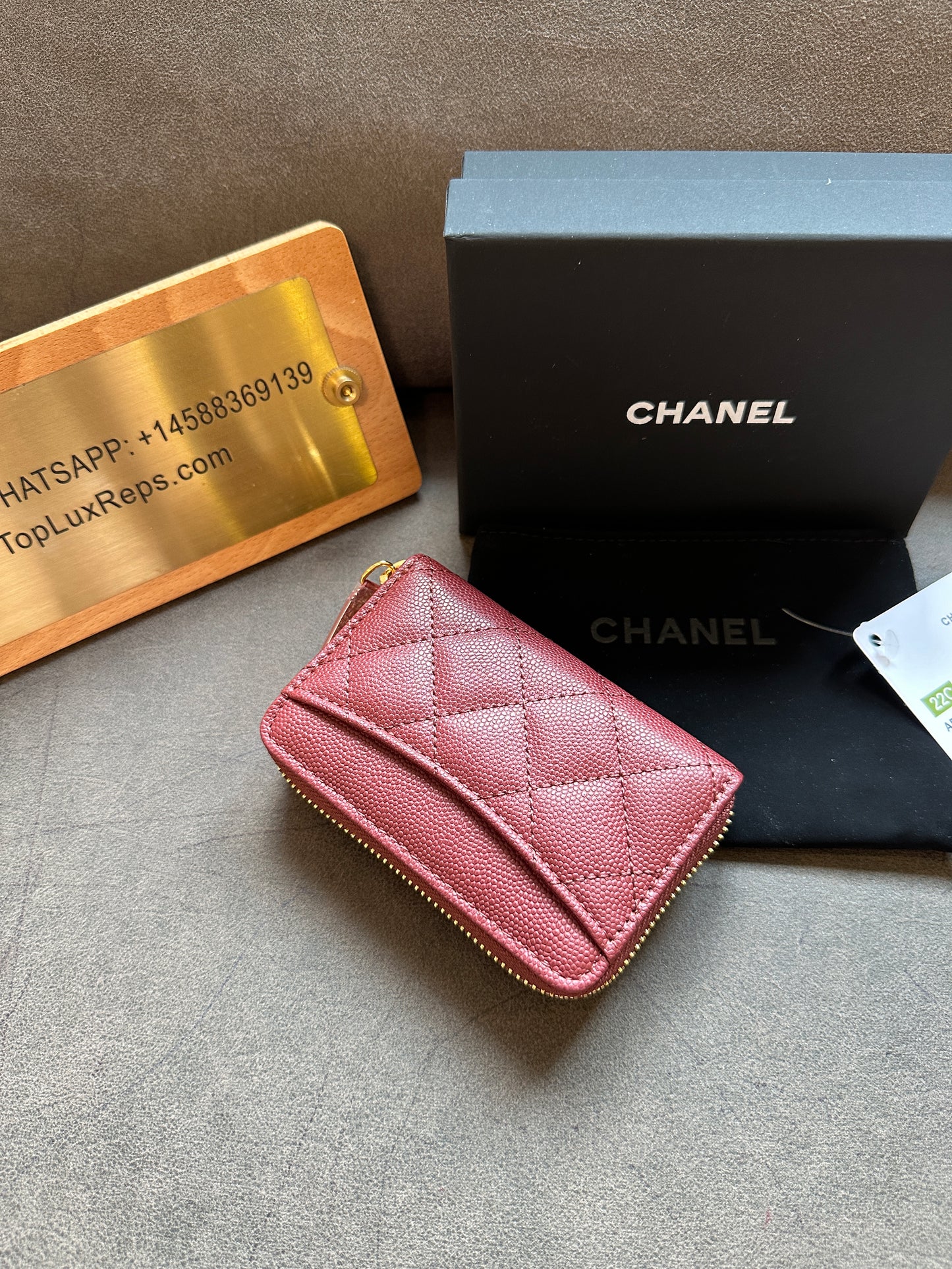 Chanel Quilted Burgundy Caviar Leather Zipped Coin Purse