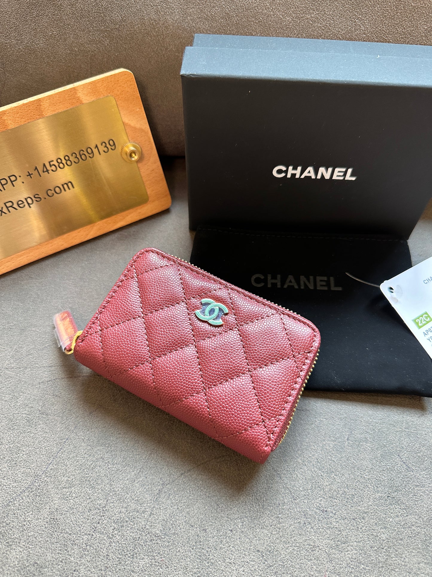 Chanel Quilted Burgundy Caviar Leather Zipped Coin Purse