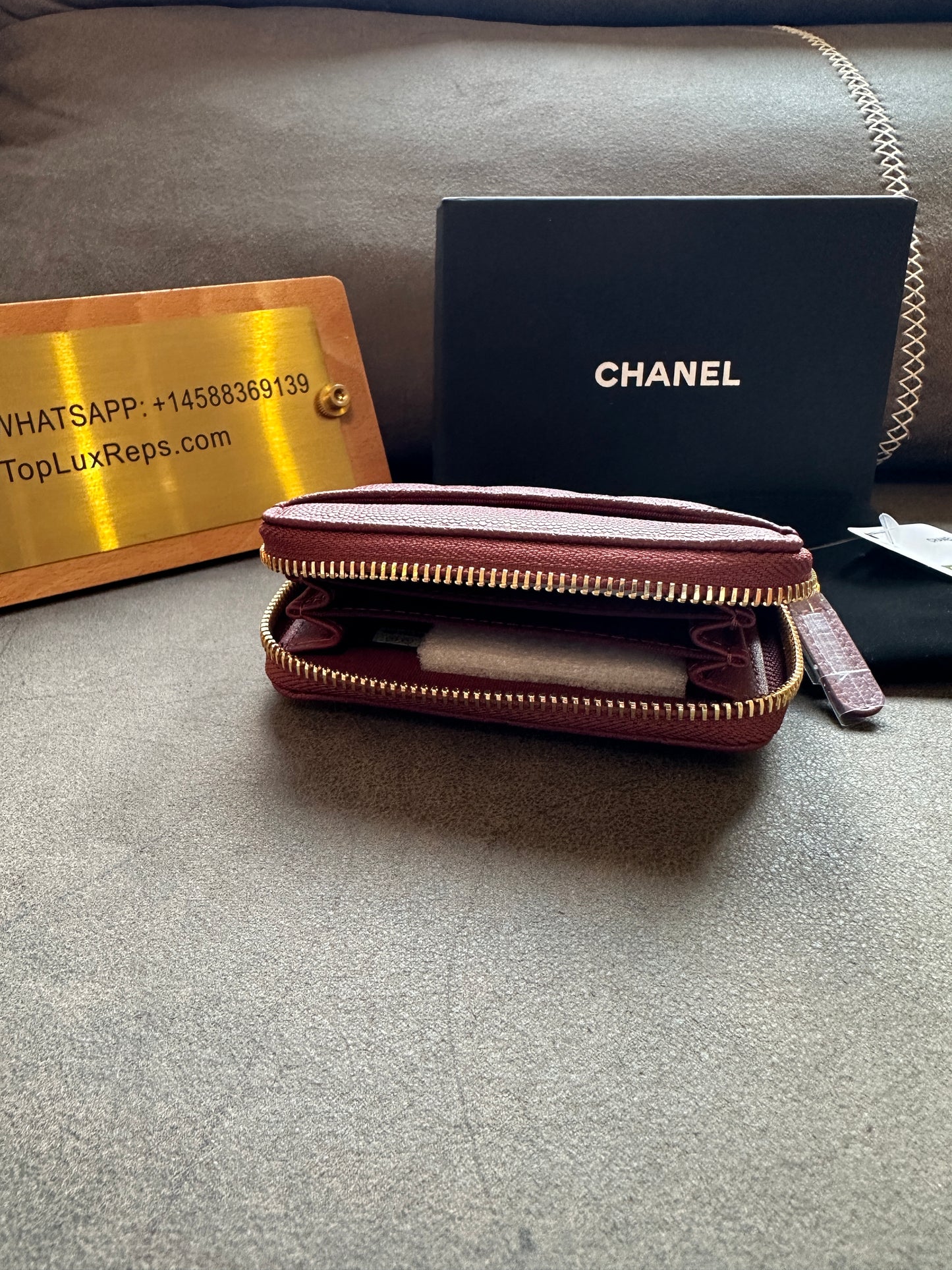 Chanel Quilted Burgundy Caviar Leather Zipped Coin Purse