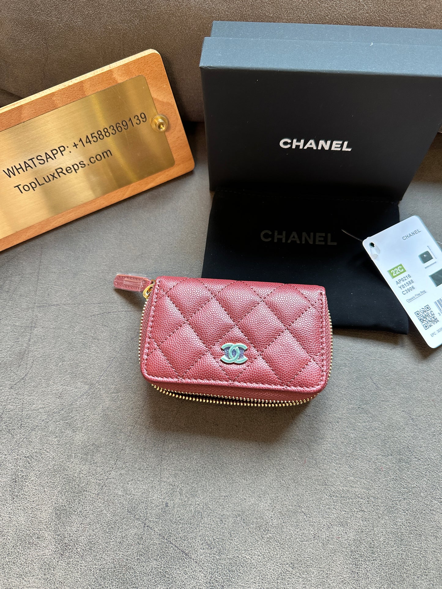 Chanel Quilted Burgundy Caviar Leather Zipped Coin Purse