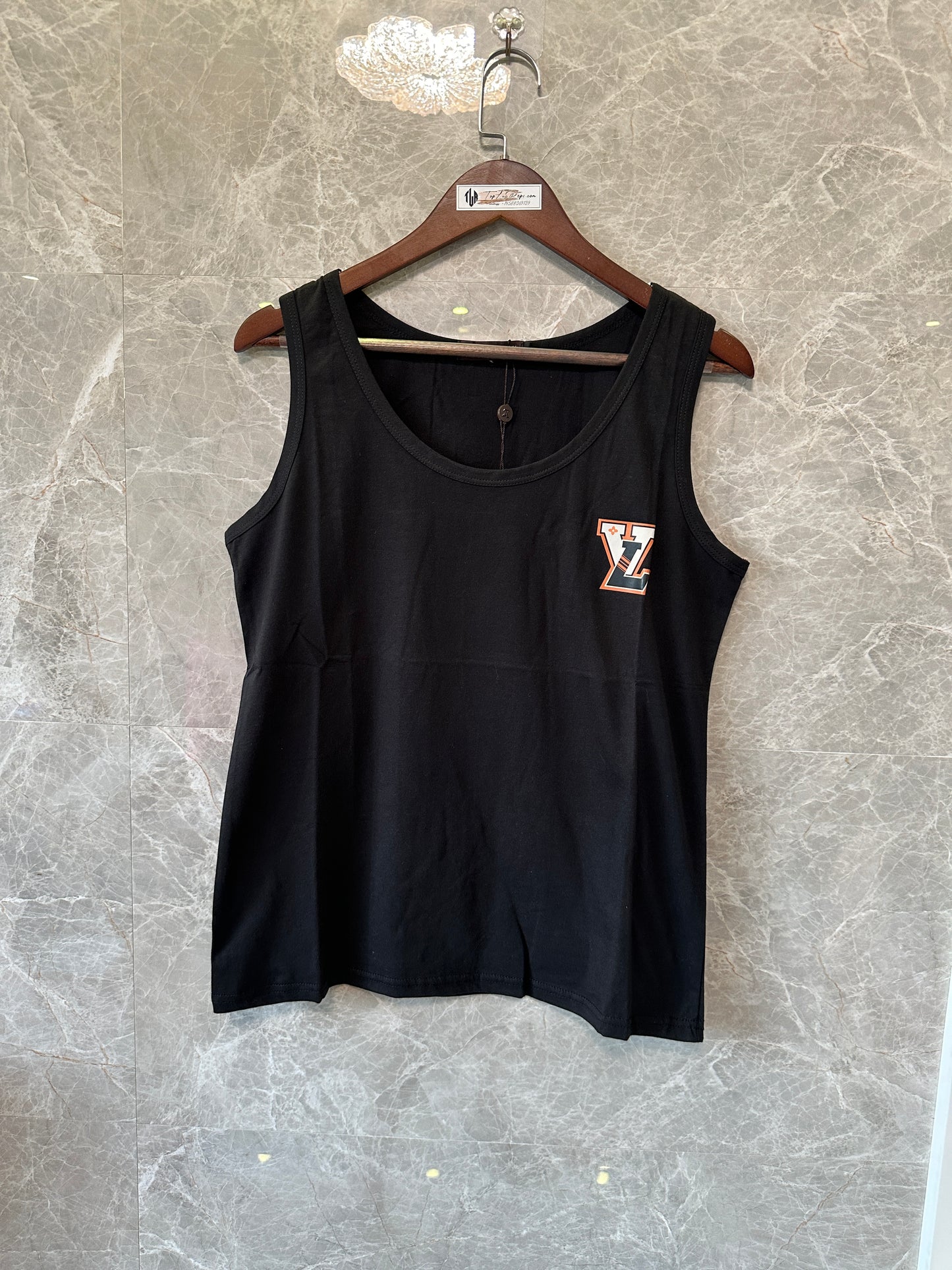 Louis Vuitton Black Cotton Tank Top with Logo Patch