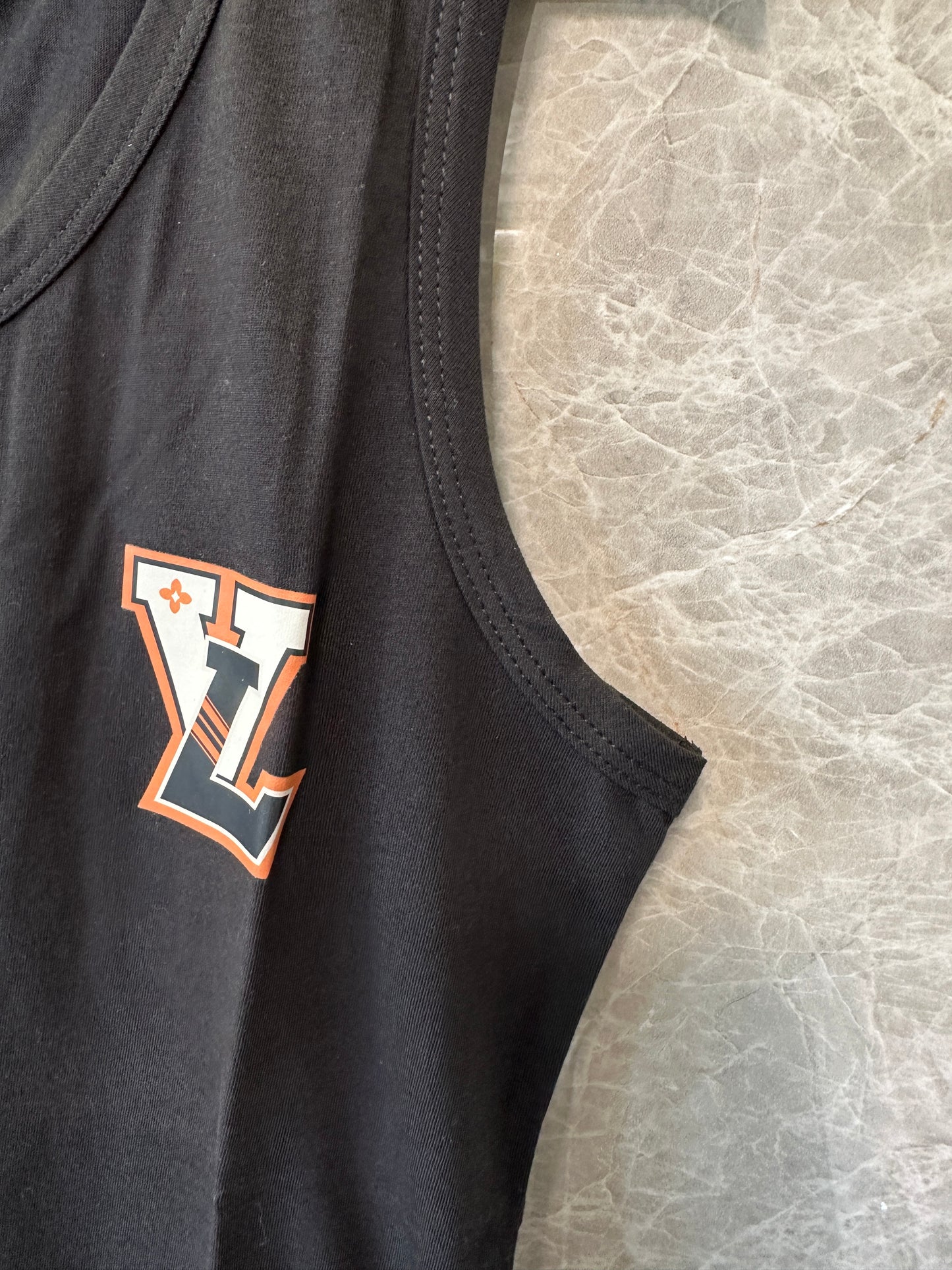 Louis Vuitton Black Cotton Tank Top with Logo Patch