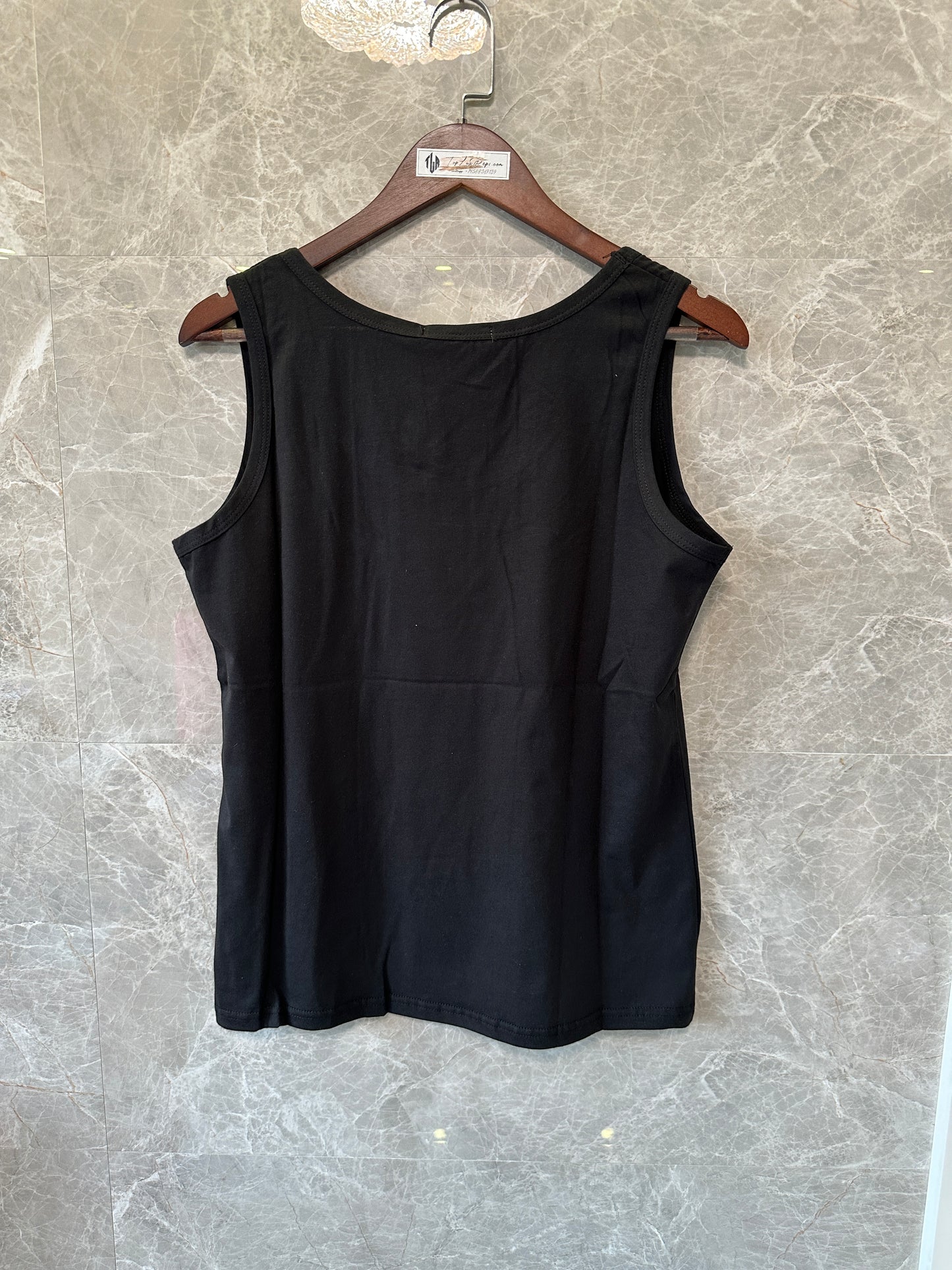 Louis Vuitton Black Cotton Tank Top with Logo Patch