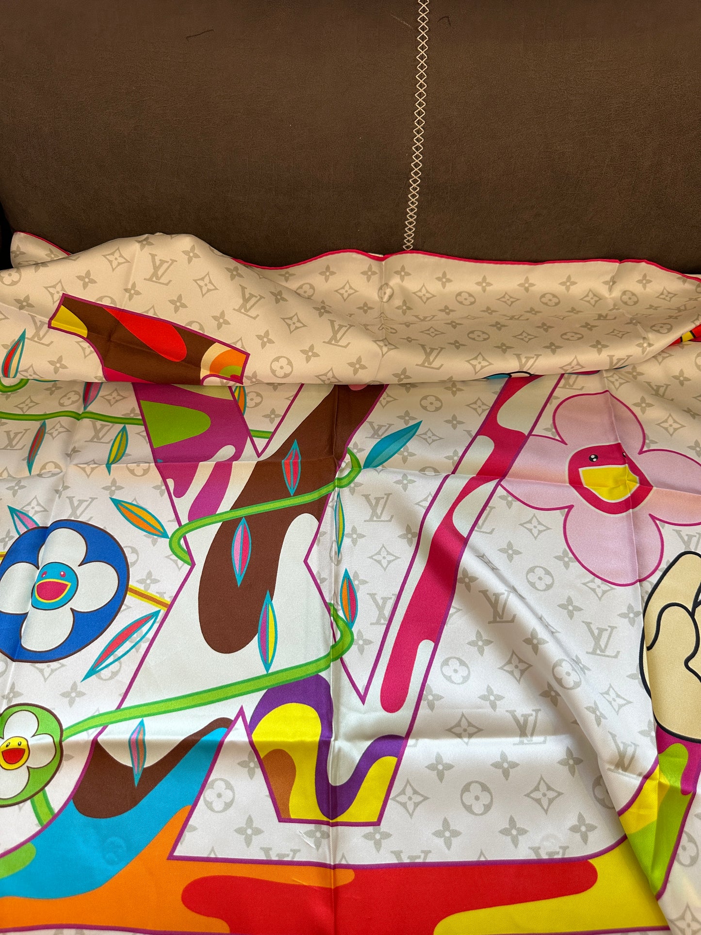 Louis Vuitton Multicolor Silk Square Scarf with Monogram Print