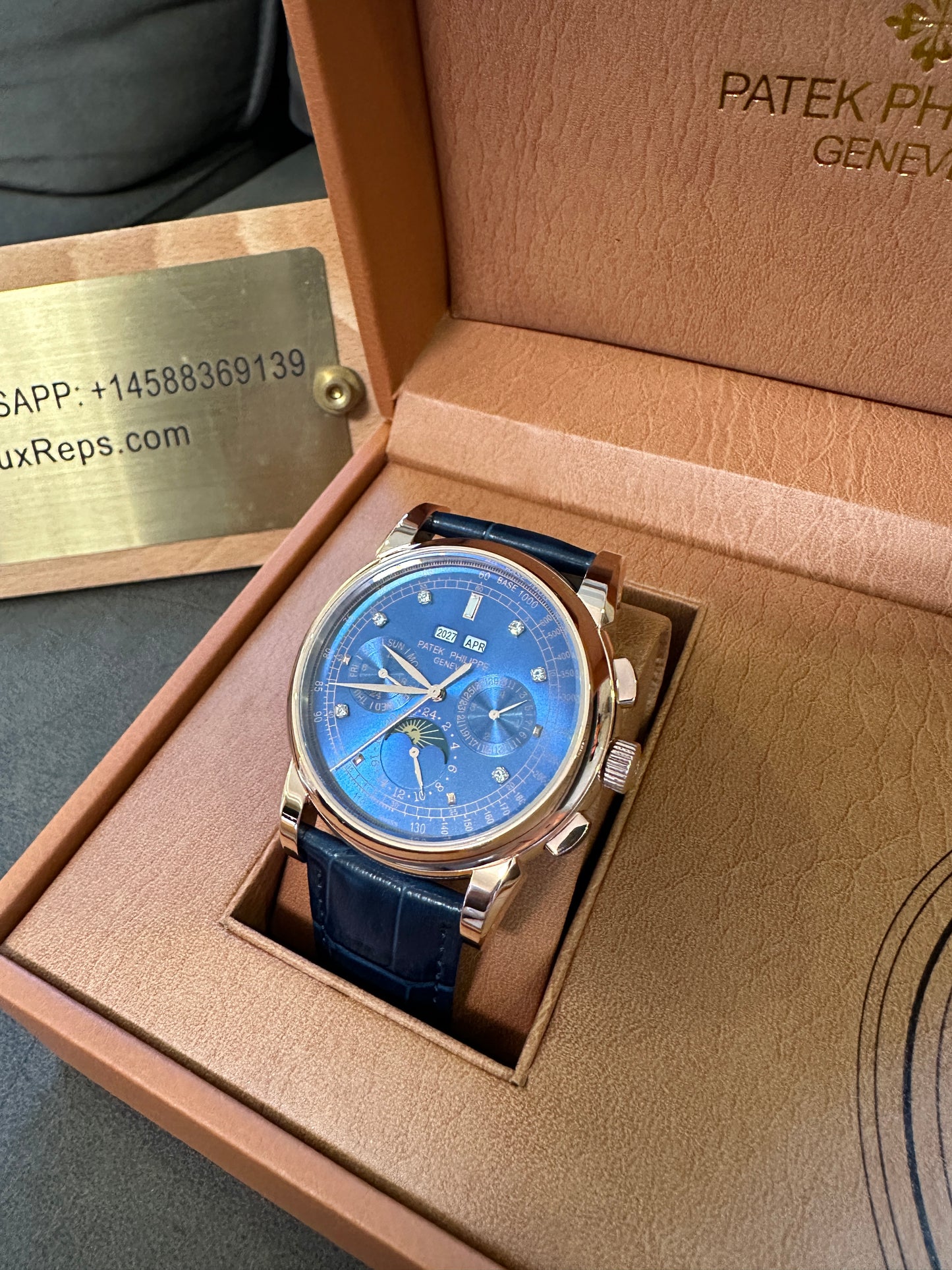 Patek Philippe Grand Complications Moonphase Chronograph 42mm Blue Dial Rose Gold Watch