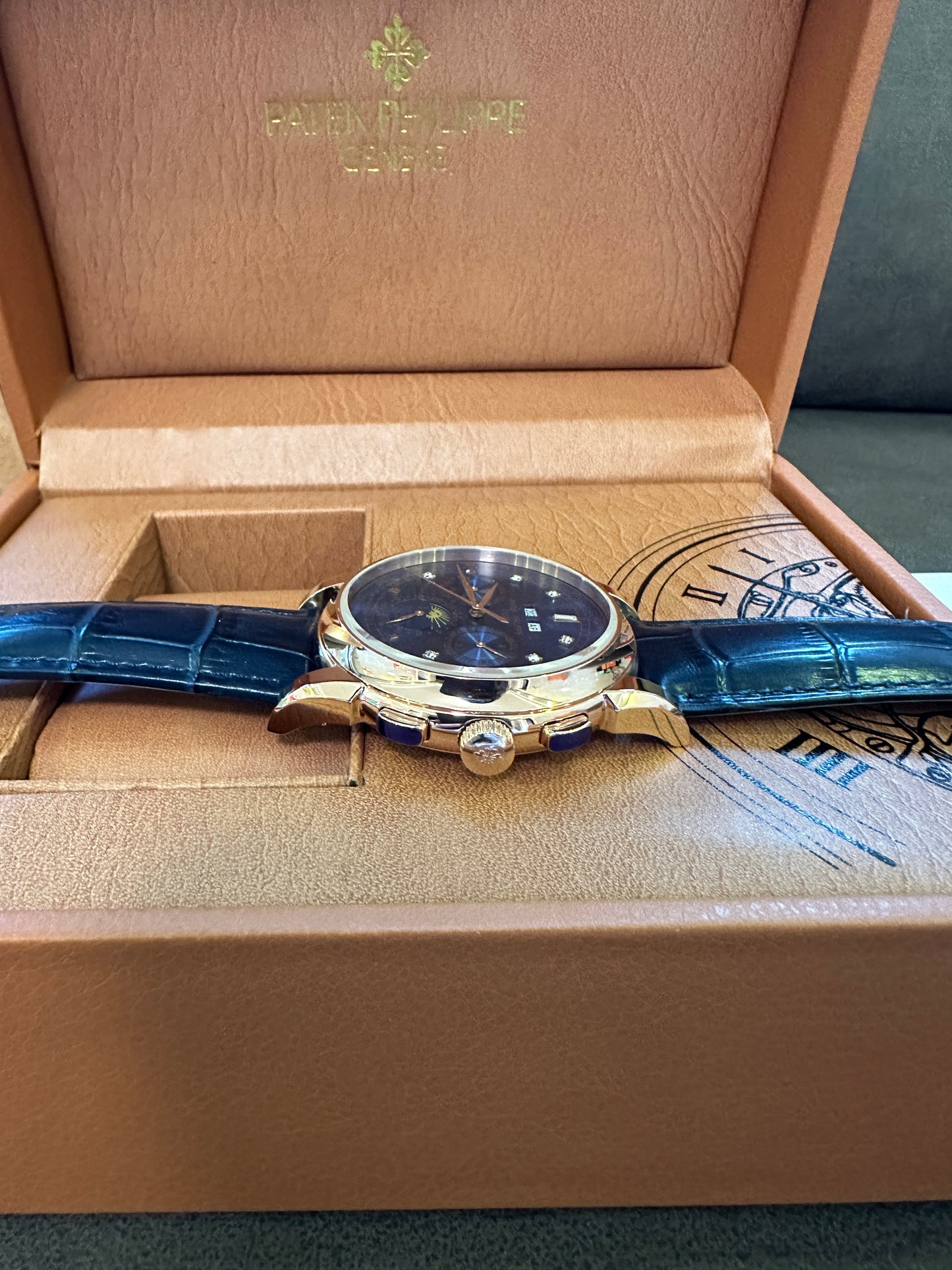 Patek Philippe Grand Complications Moonphase Chronograph 42mm Blue Dial Rose Gold Watch