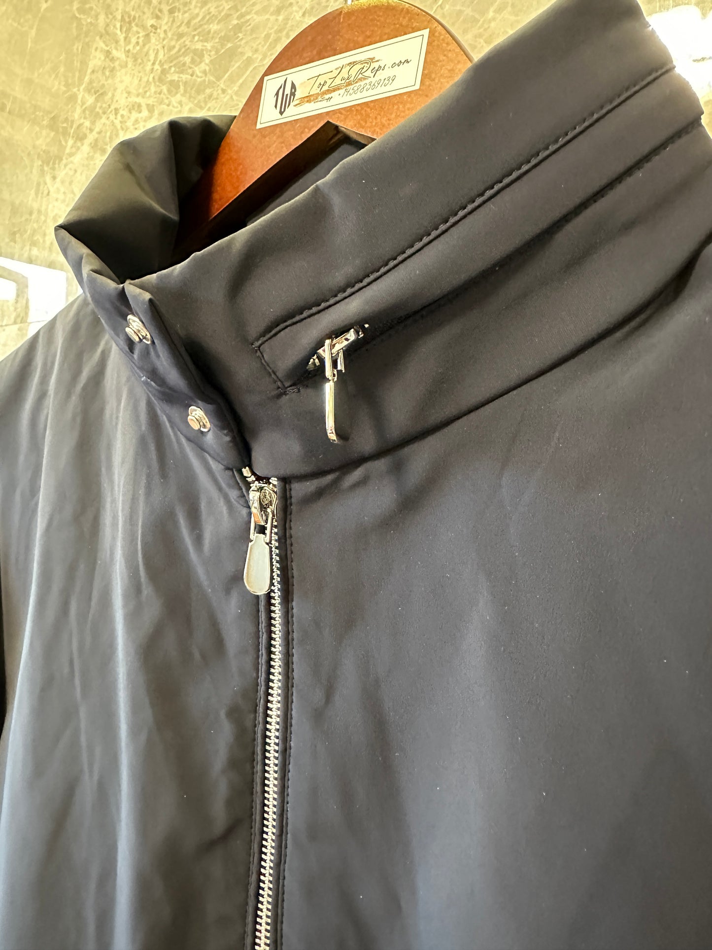 Brunello Cucinelli Men’s Navy Blue Lightweight Bomber Jacket with High Collar