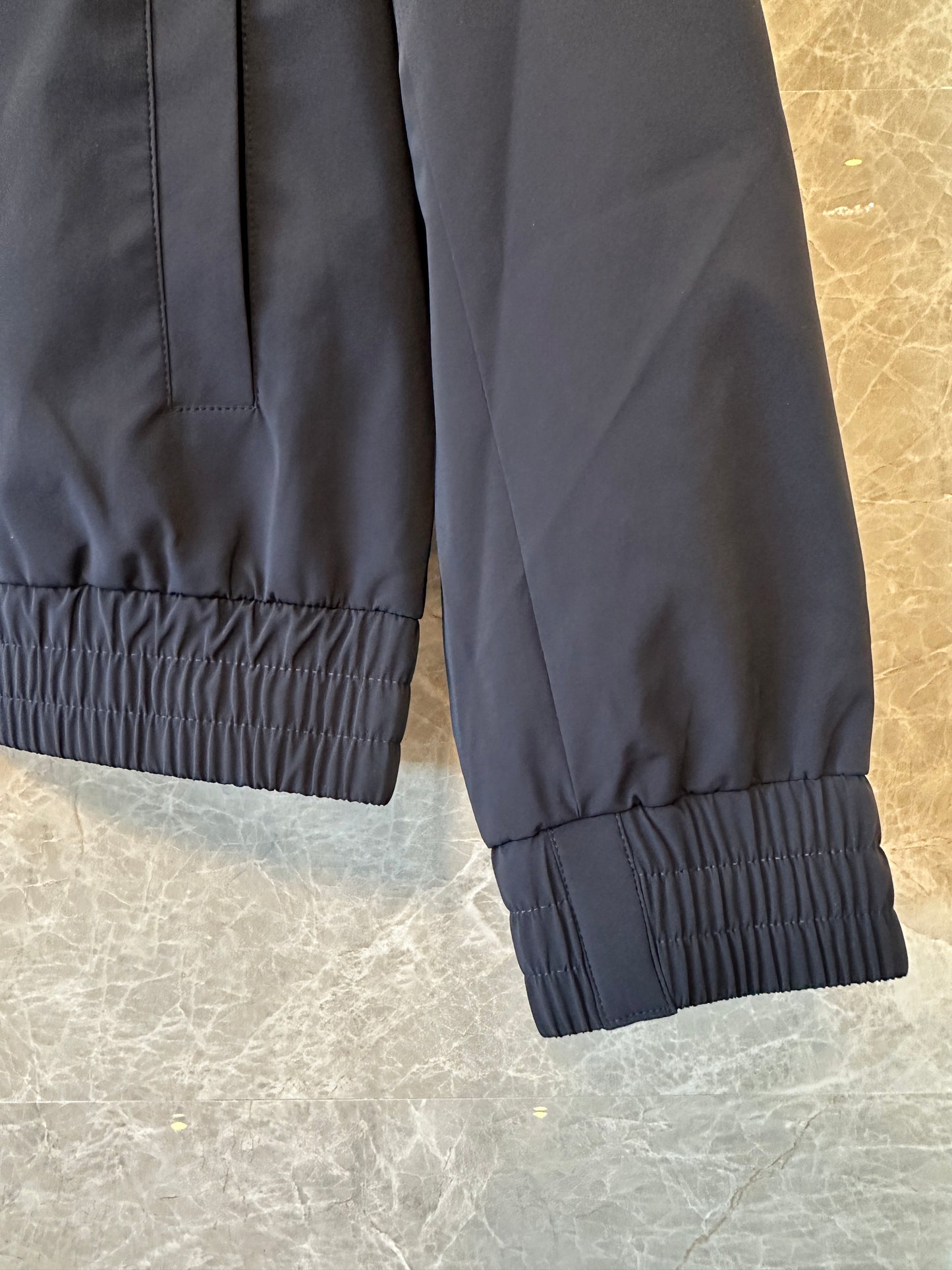 Brunello Cucinelli Men’s Navy Blue Lightweight Bomber Jacket with High Collar