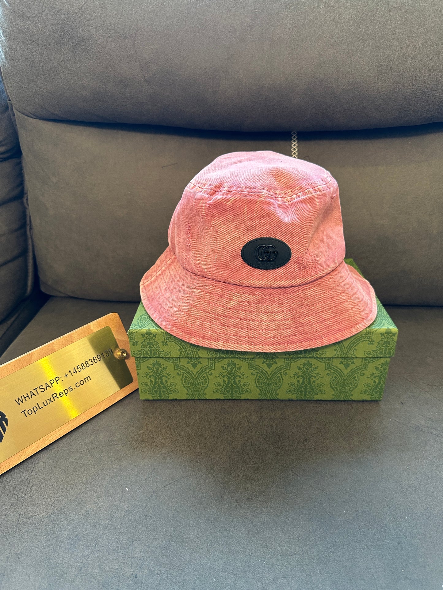 Gucci Pink Denim Bucket Hat with GG Logo Patch
