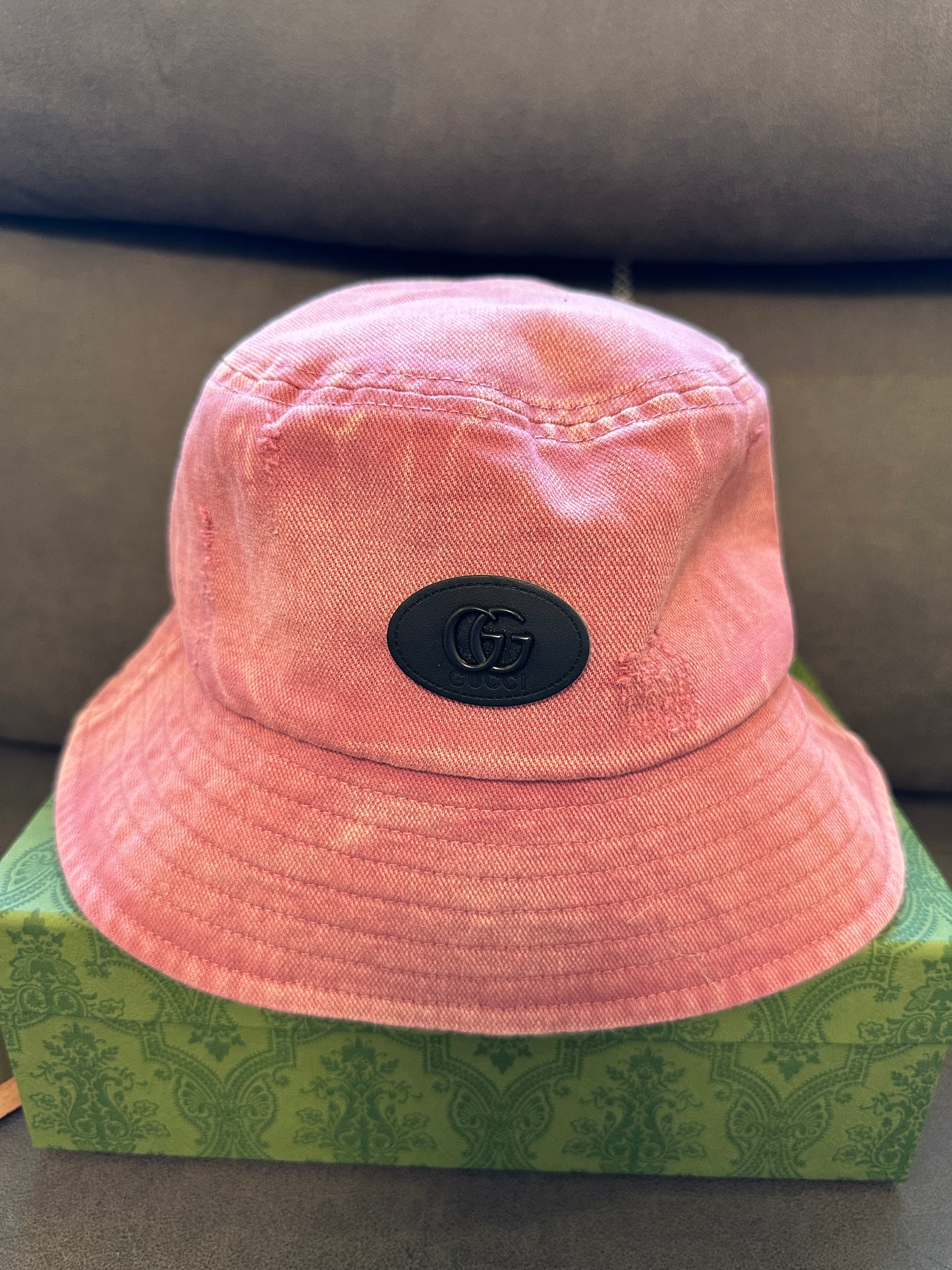 Gucci Pink Denim Bucket Hat with GG Logo Patch