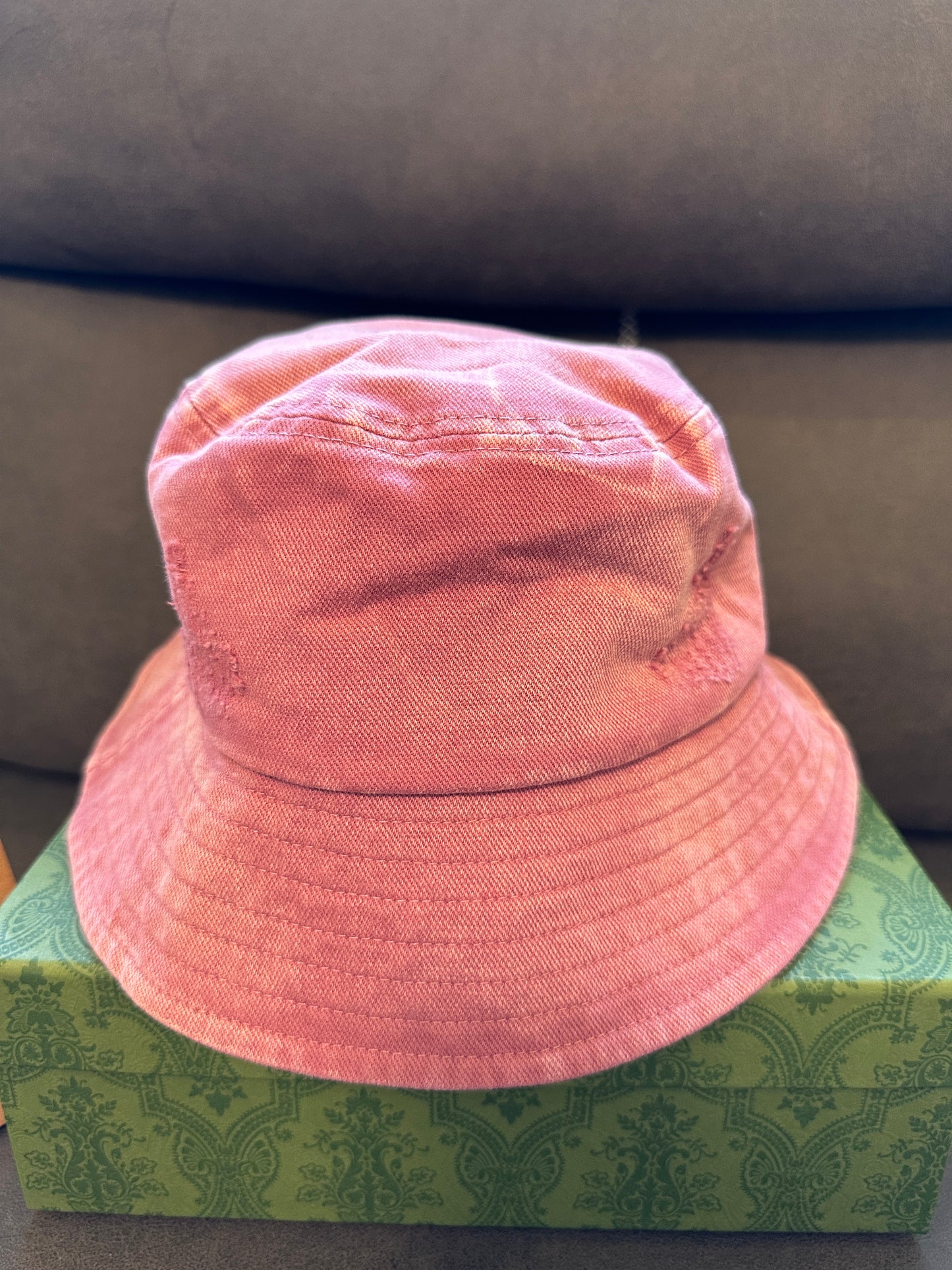 Gucci Pink Denim Bucket Hat with GG Logo Patch