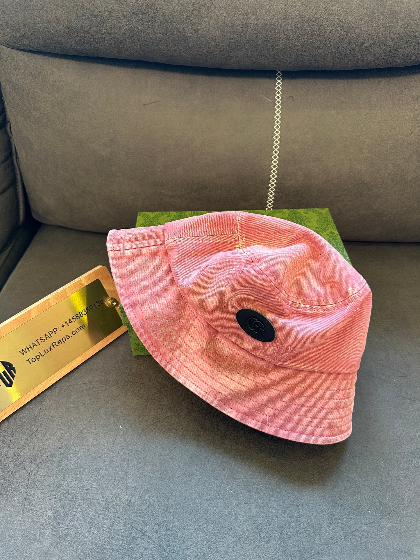 Gucci Pink Denim Bucket Hat with GG Logo Patch