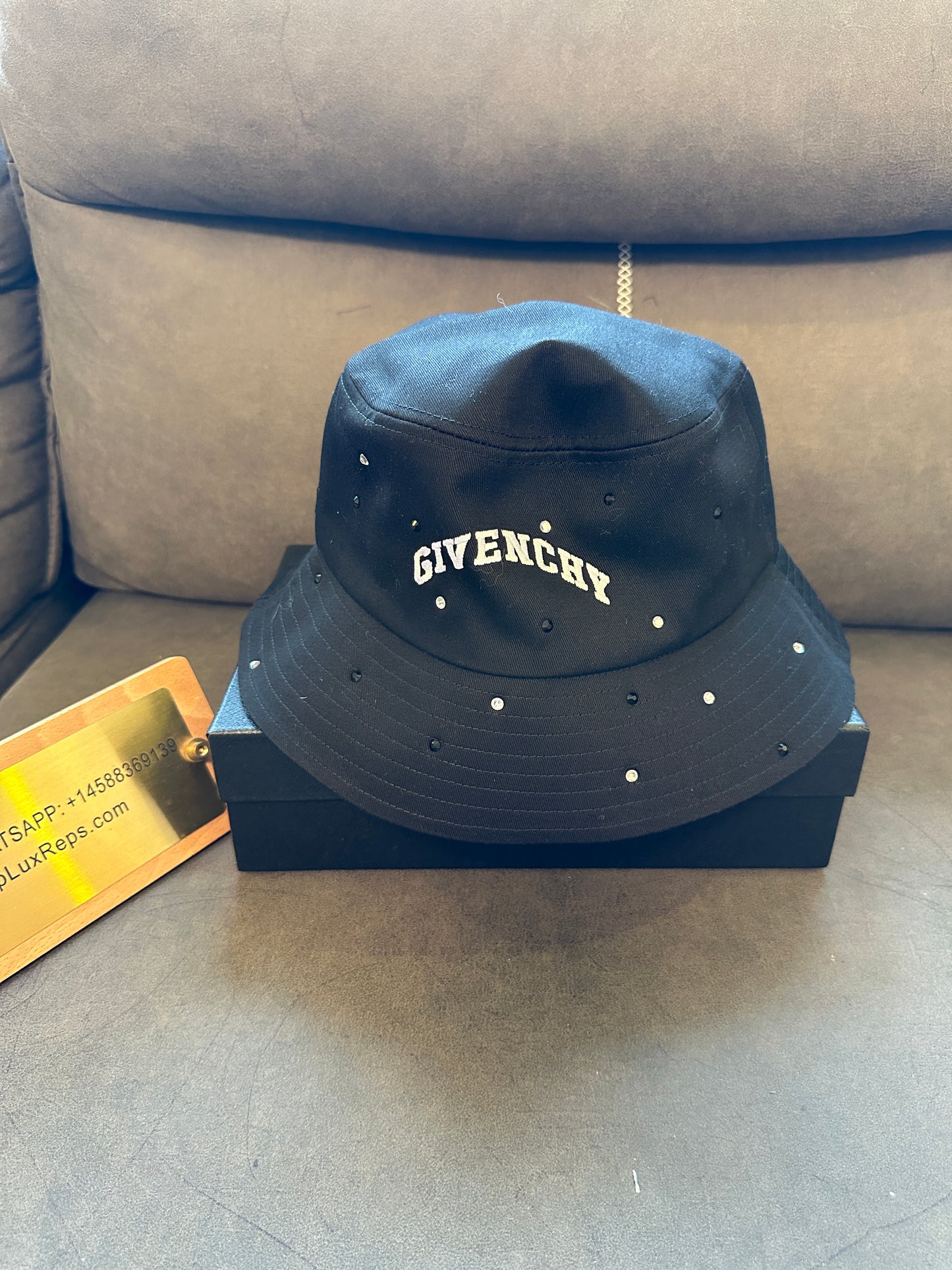 Givenchy Black Bucket Hat with Crystal Embellishments