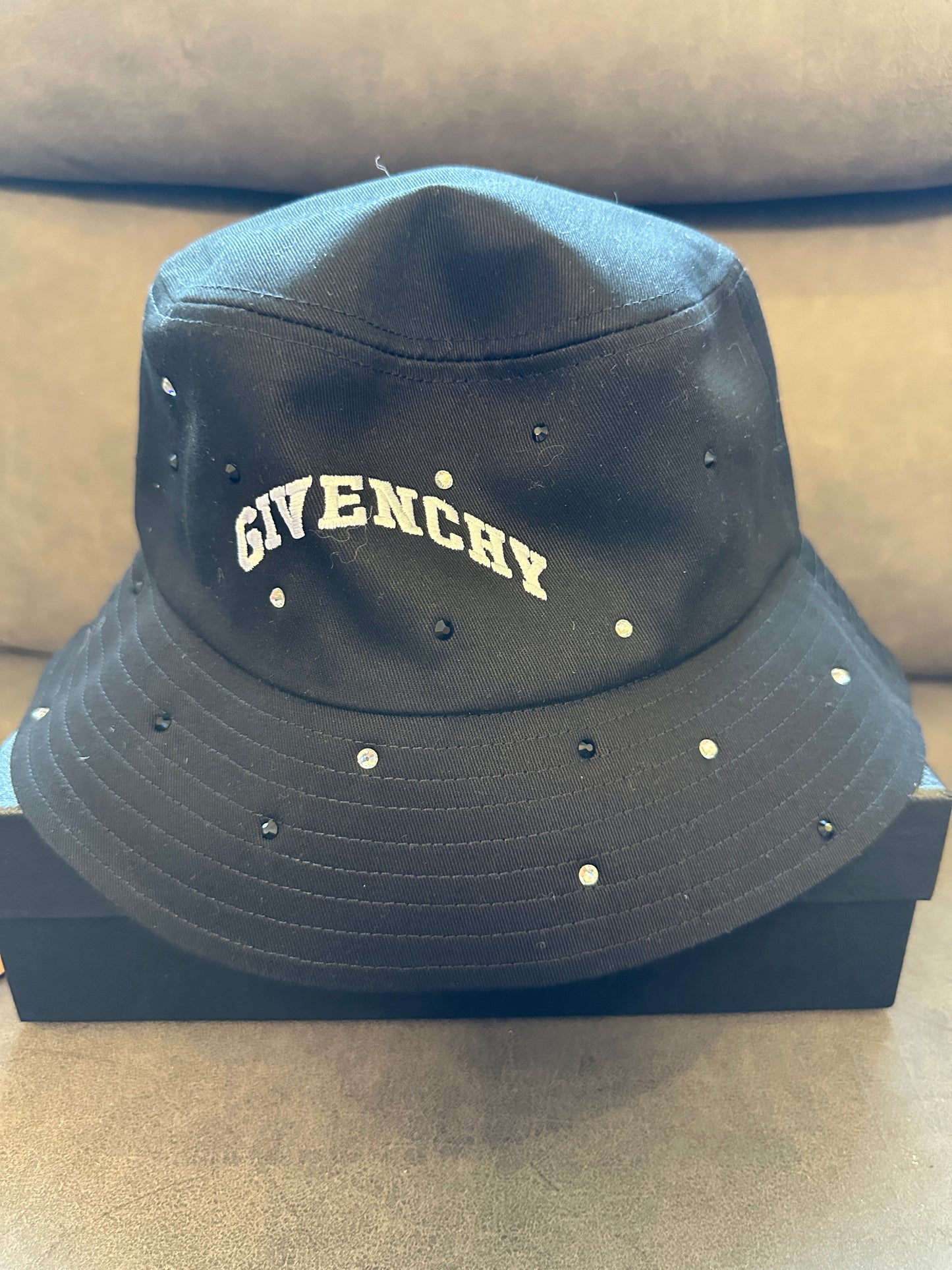 Givenchy Black Bucket Hat with Crystal Embellishments