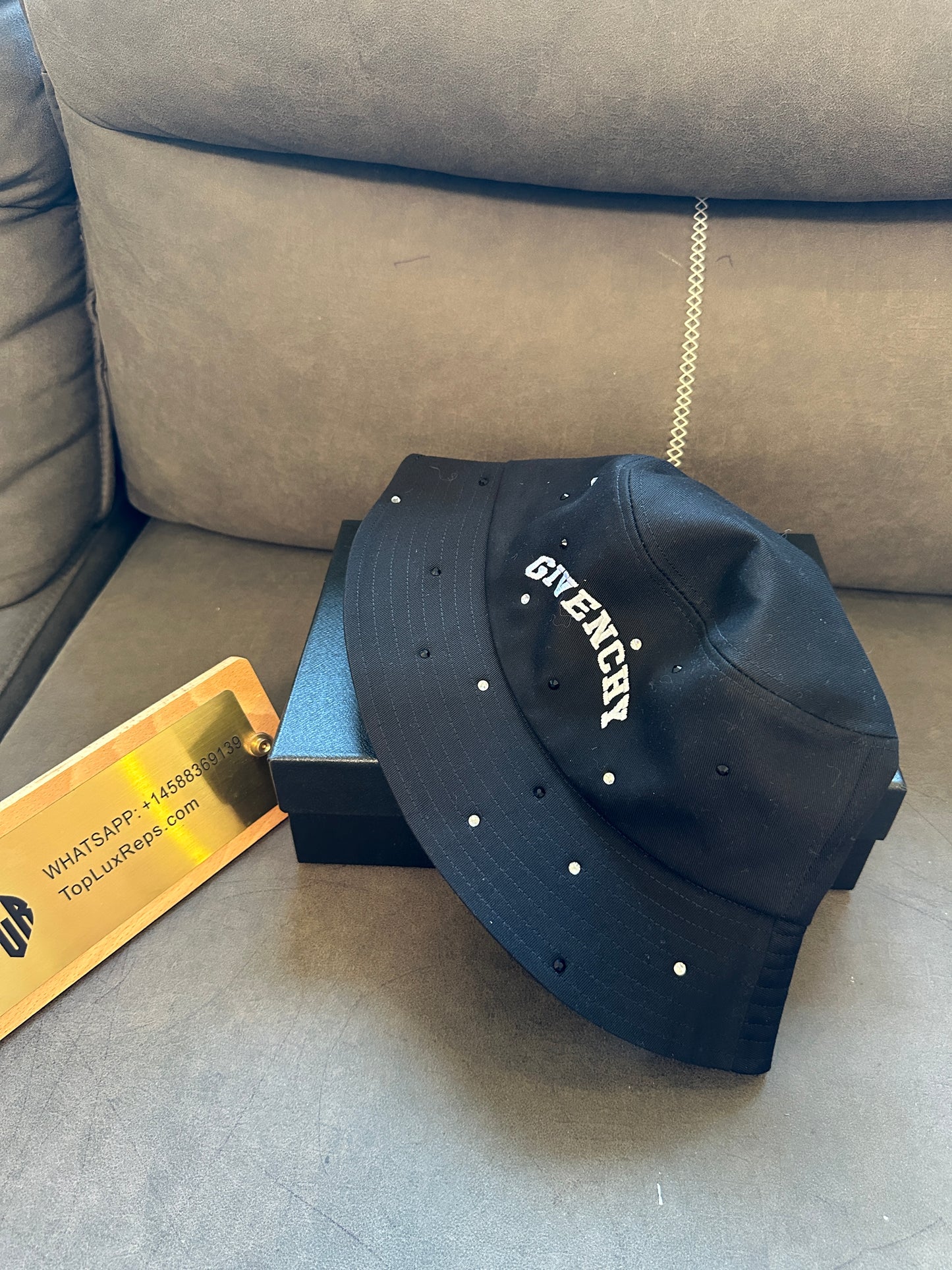 Givenchy Black Bucket Hat with Crystal Embellishments