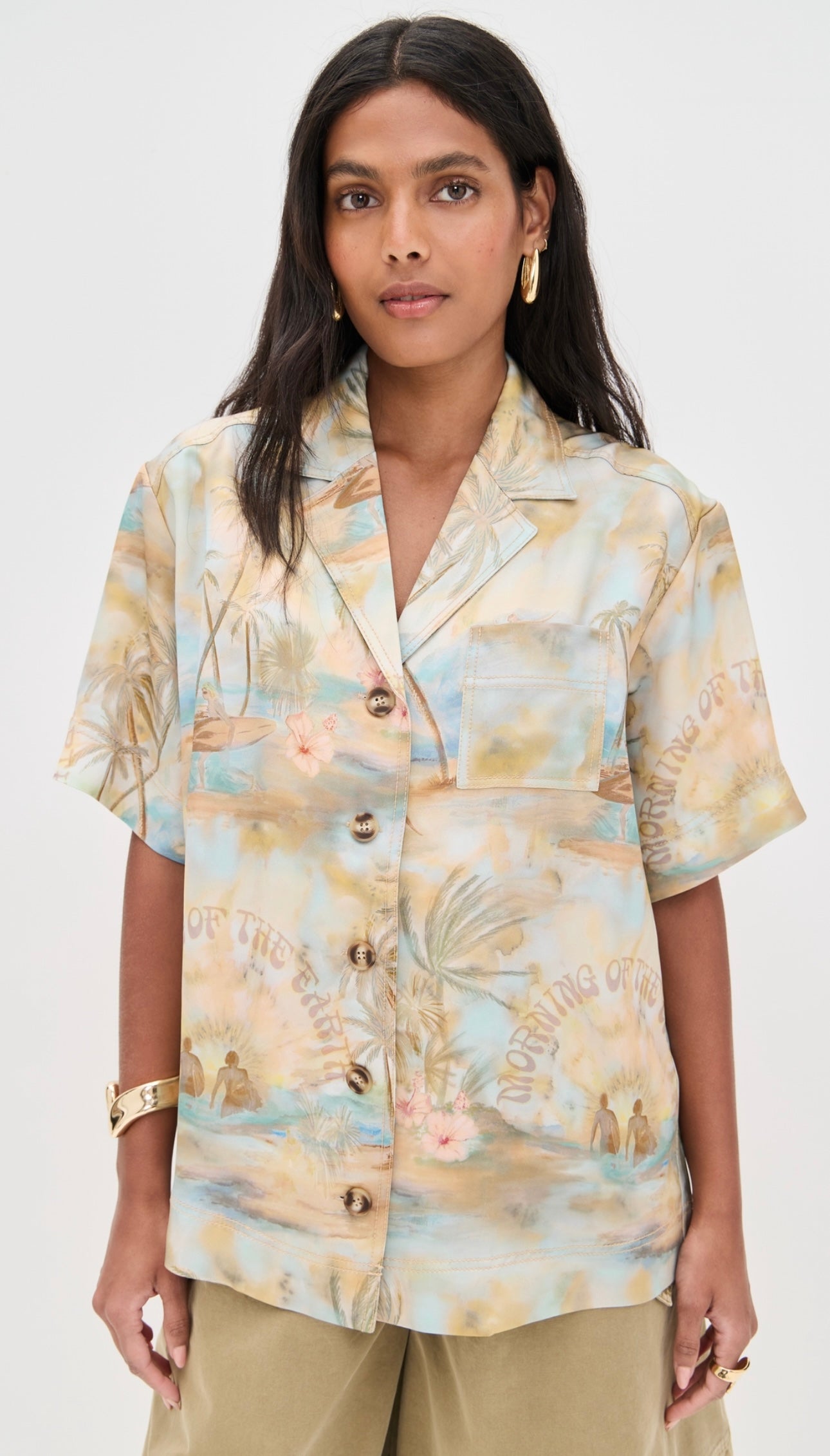Chemise de camp Zimmermann « ILLUMINATE » à imprimé panoramique goyave – Printemps/Été 2025