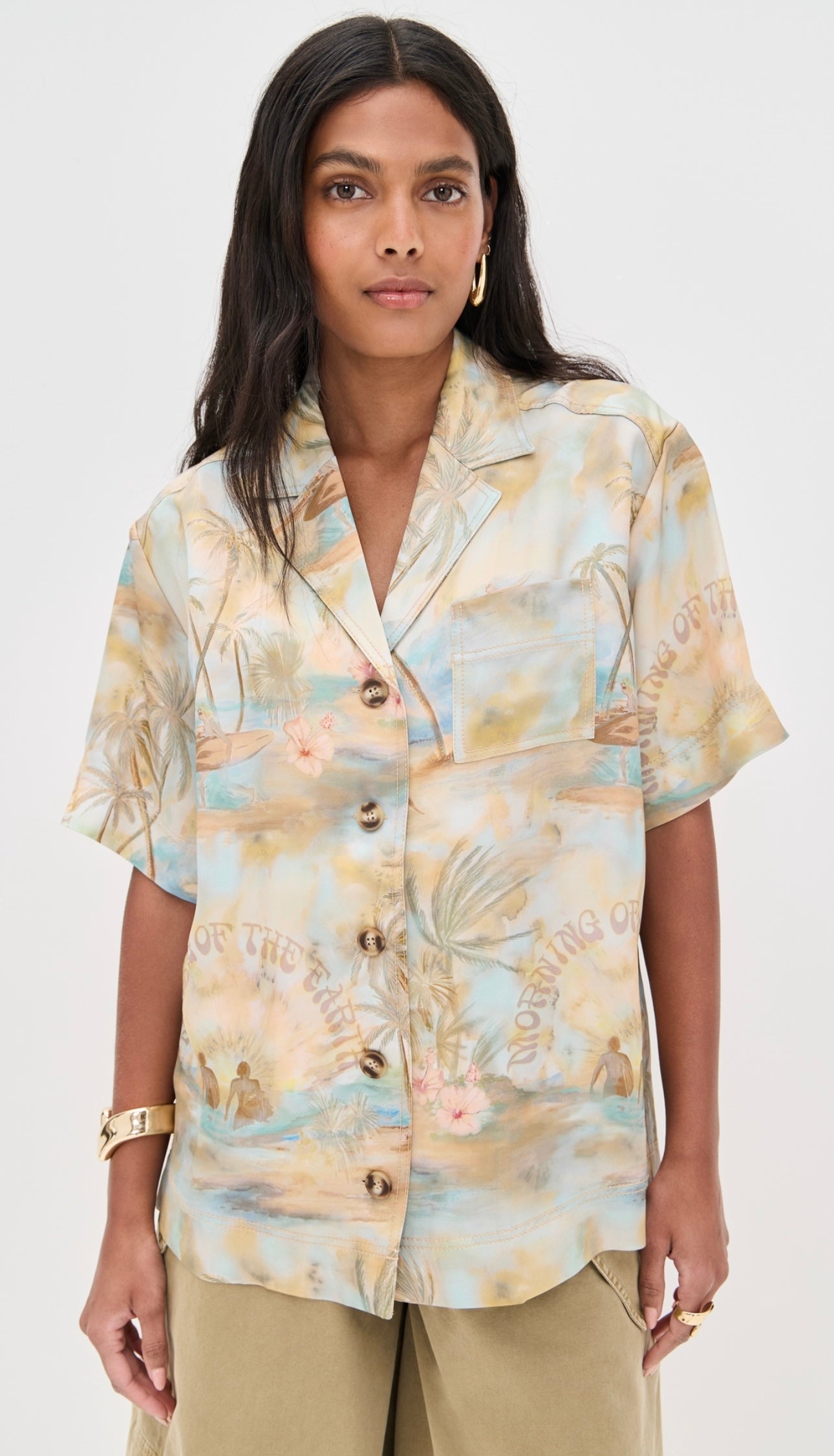 Chemise de camp Zimmermann « ILLUMINATE » à imprimé panoramique goyave – Printemps/Été 2025