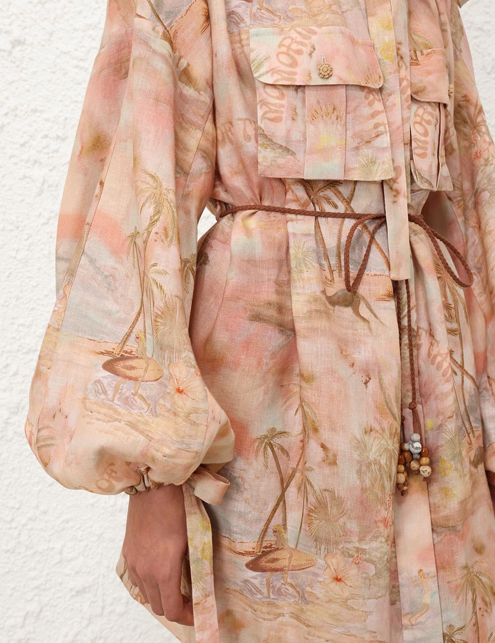 Robe courte Zimmermann « ILLUMINATE » à imprimé goyave/bleu lever de soleil – SS25