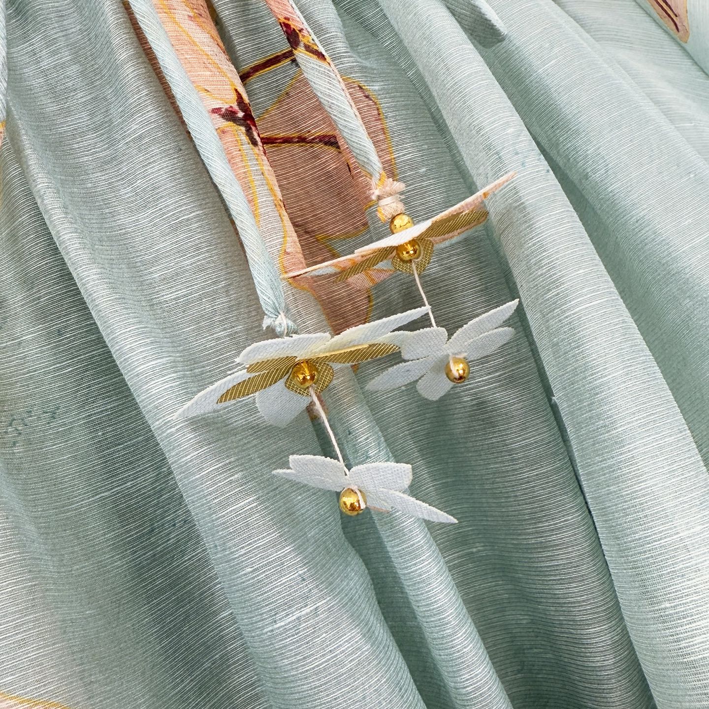 Robe midi fleurie en soie et lin vert Zimmermann avec cordon de serrage à la taille