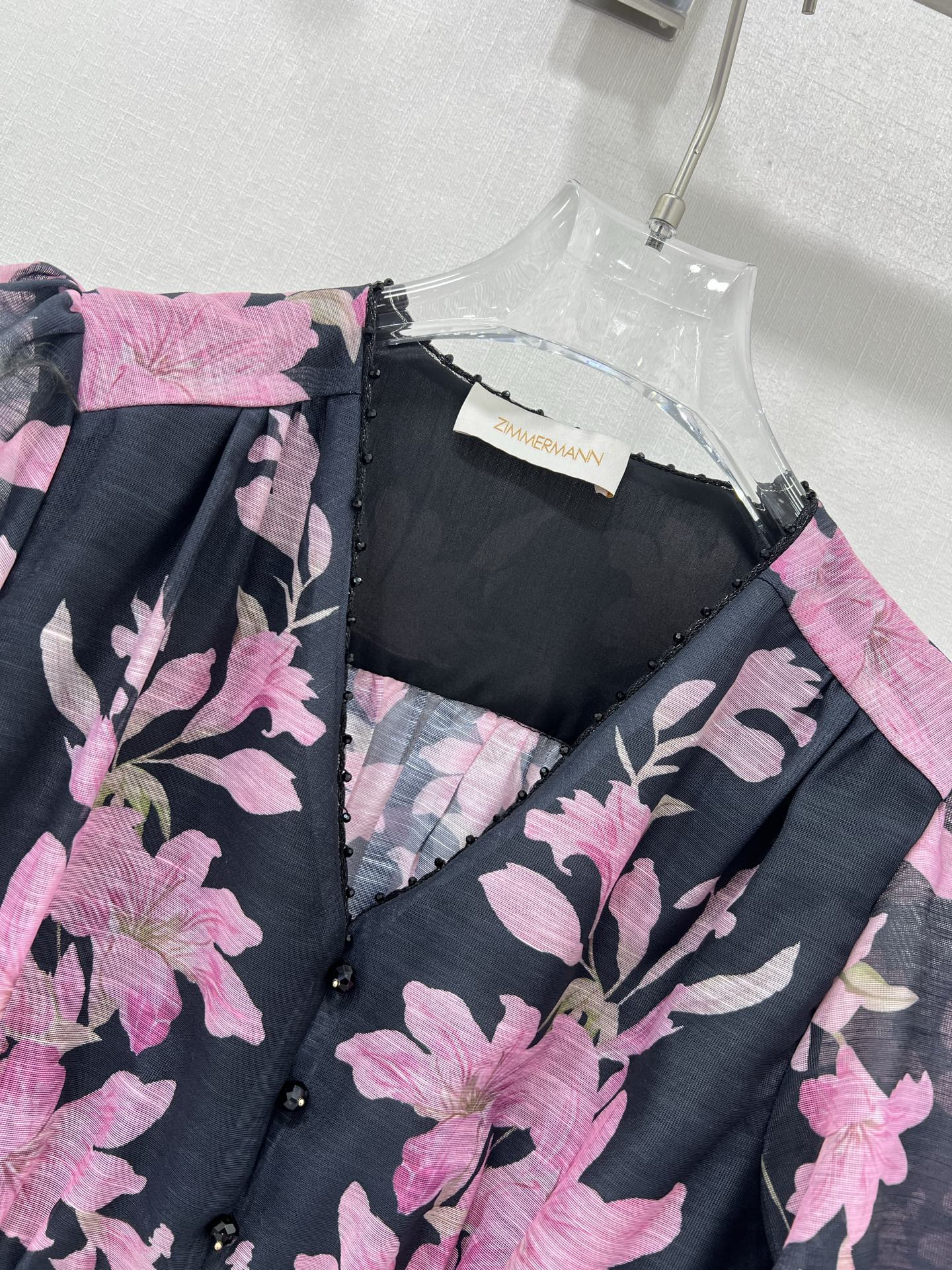 Zimmermann 2025 Explorer Floral Blouse and Black High-Waisted Skirt Set