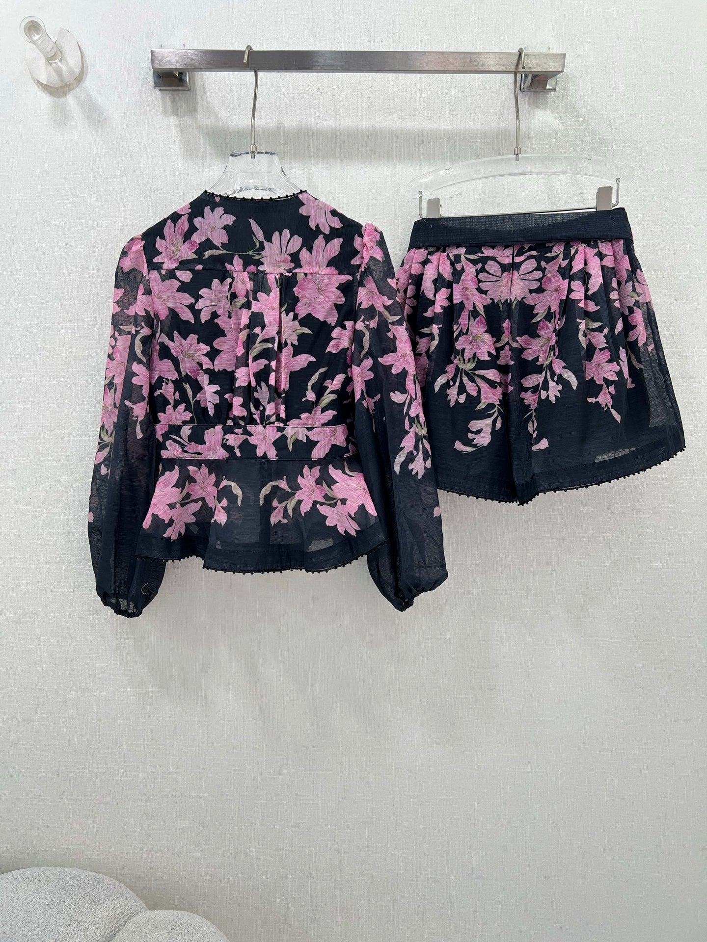 Zimmermann 2025 Explorer Floral Blouse and Black High-Waisted Skirt Set