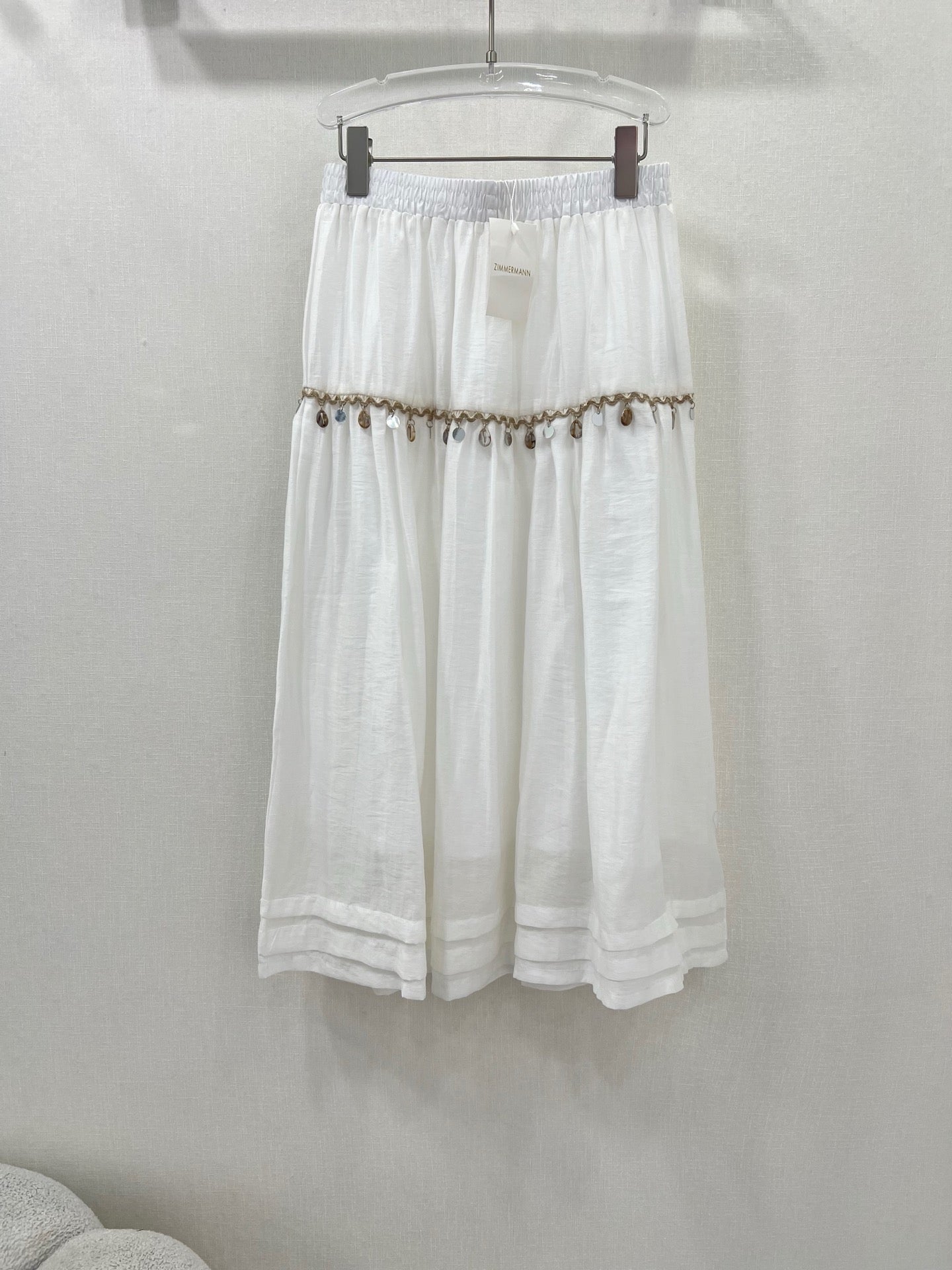 Jupe midi blanche taille haute à bordure coquillage Zimmermann 2025