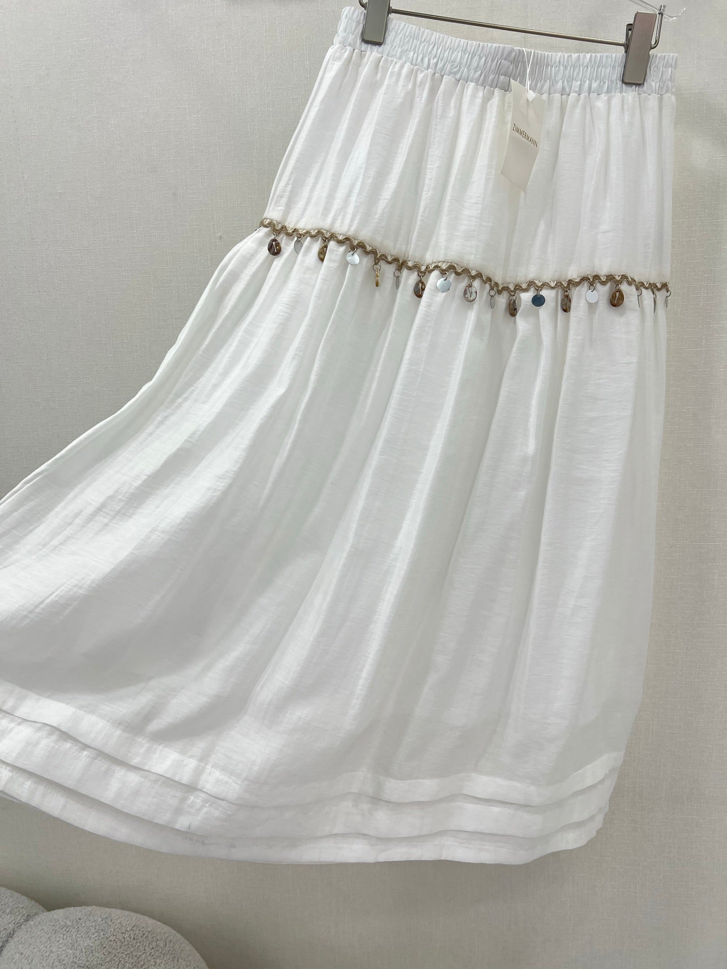Jupe midi blanche taille haute à bordure coquillage Zimmermann 2025