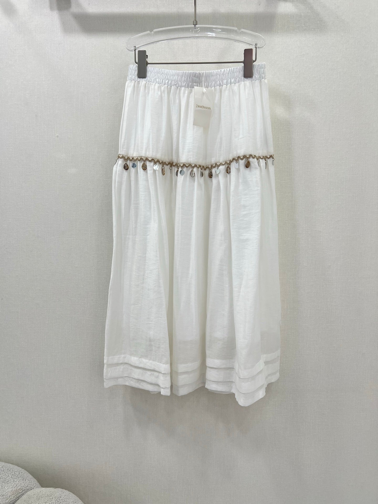 Jupe midi blanche taille haute à bordure coquillage Zimmermann 2025