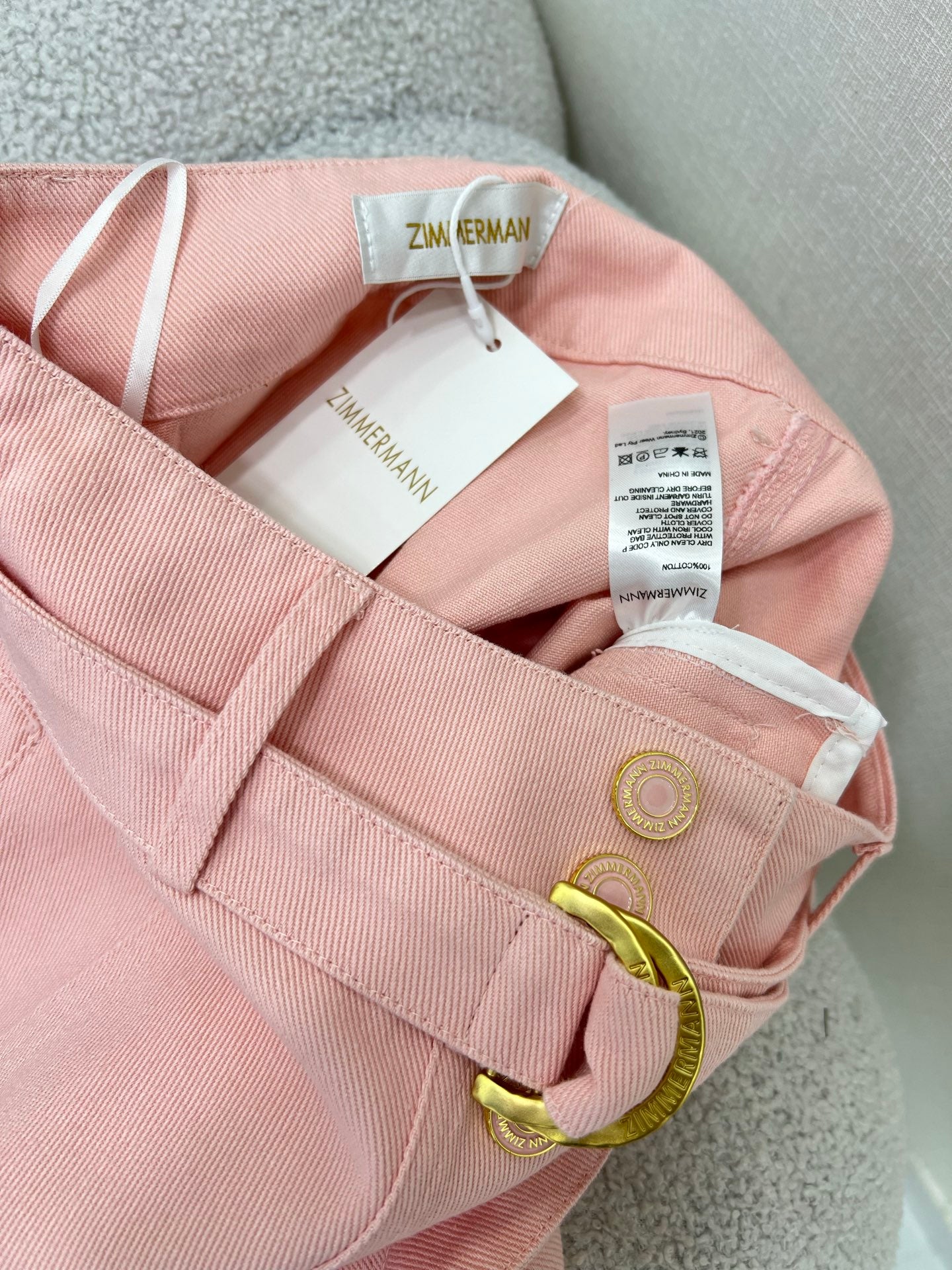 Jupe boutonnée taille haute en denim rose Zimmermann 2025