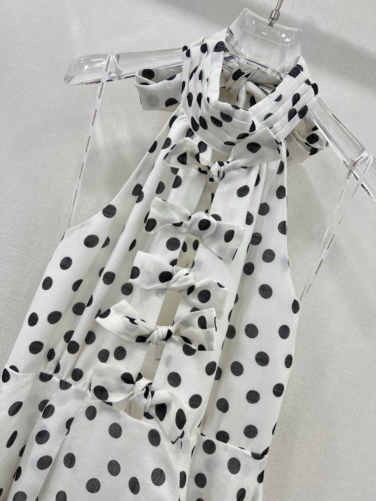 Zimmermann 2025 Polka Dot Halter Linen Midi Dress with Bow Detail