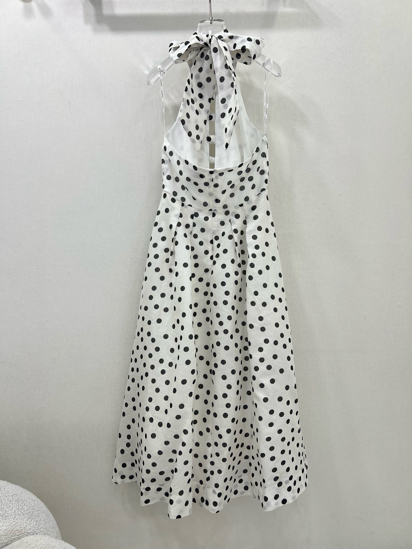 Zimmermann 2025 Polka Dot Halter Linen Midi Dress with Bow Detail