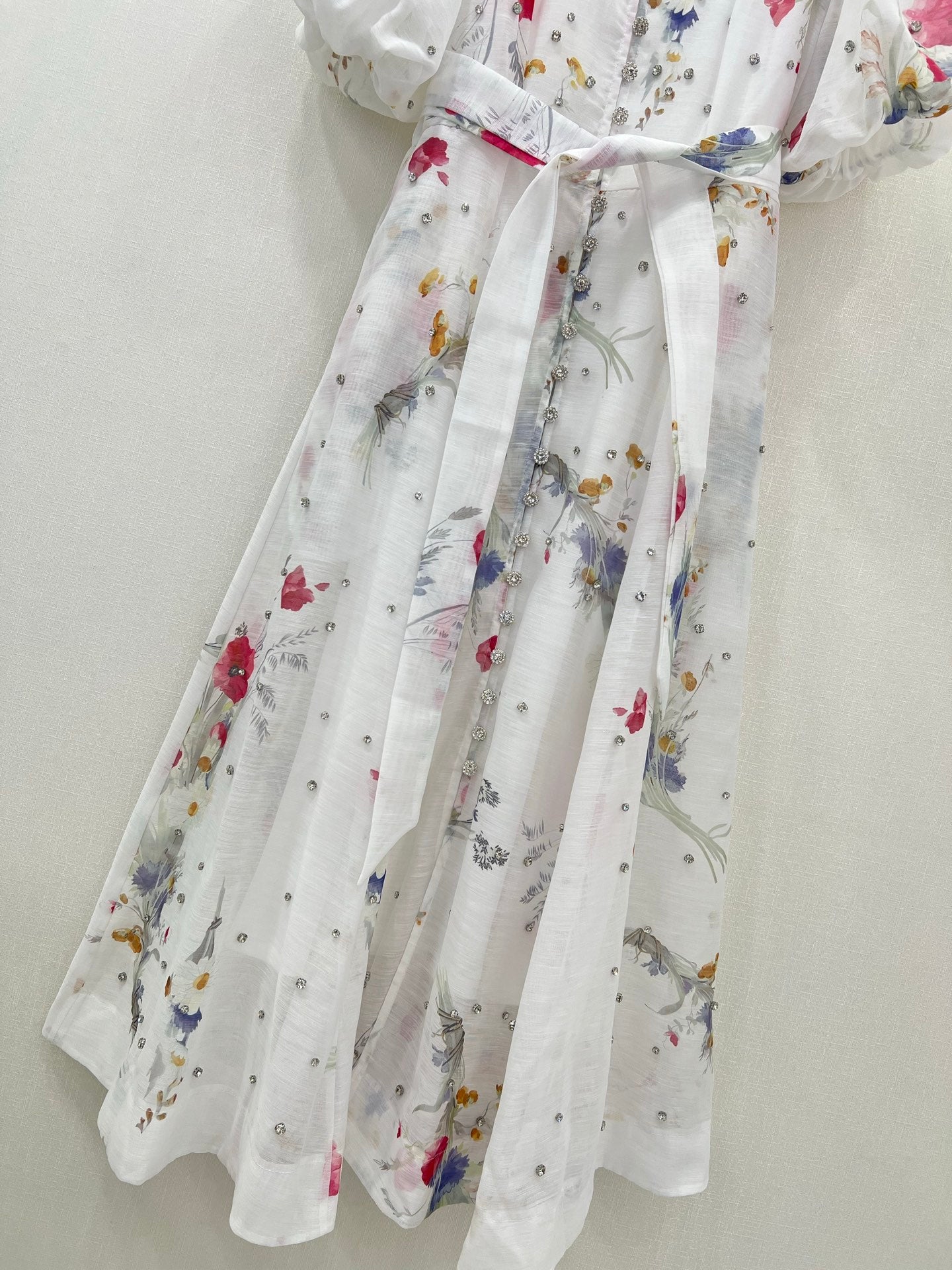 Zimmermann 2025 Embellished High Neck Puff Sleeve Midi Dress