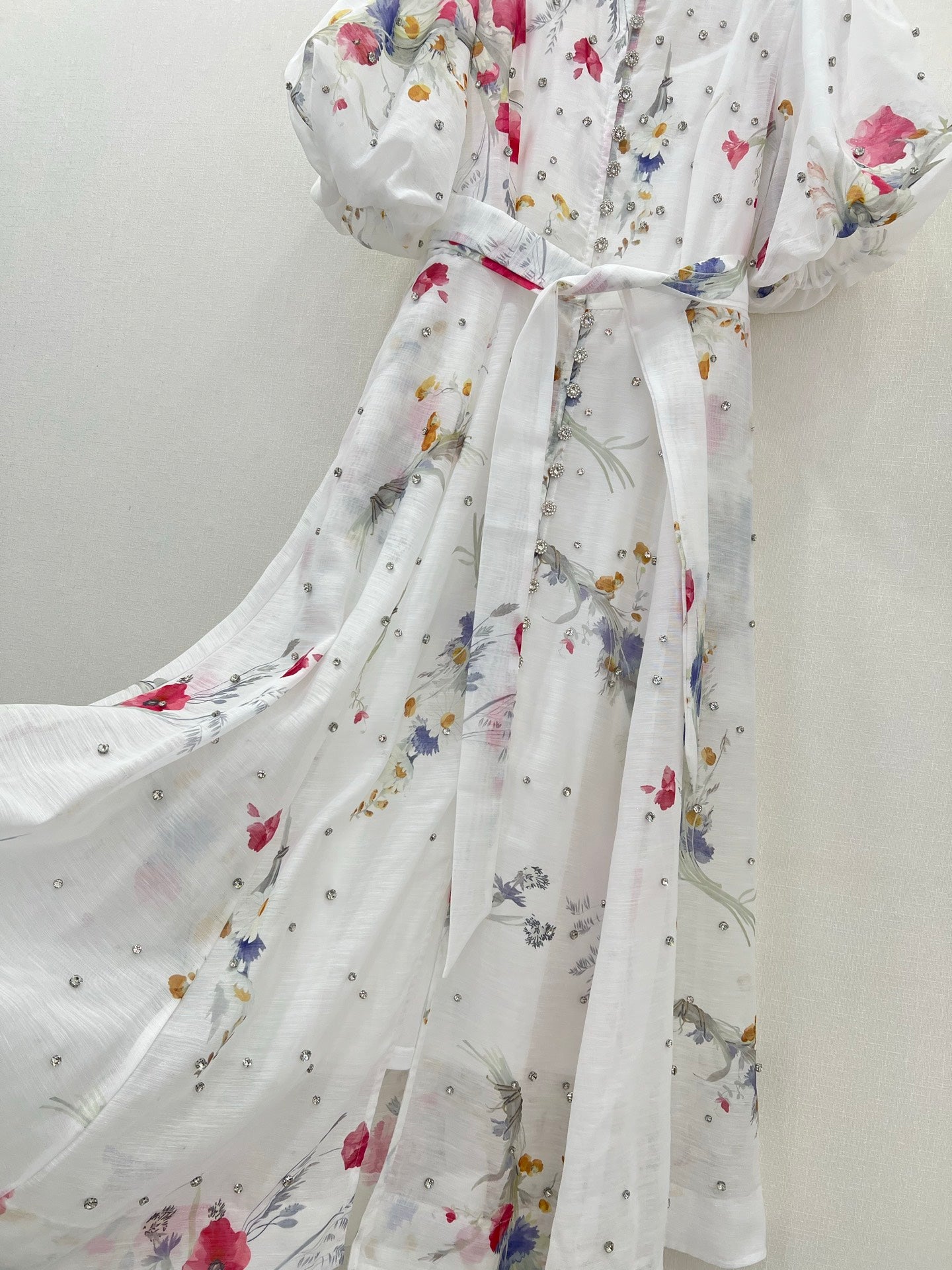 Zimmermann 2025 Embellished High Neck Puff Sleeve Midi Dress