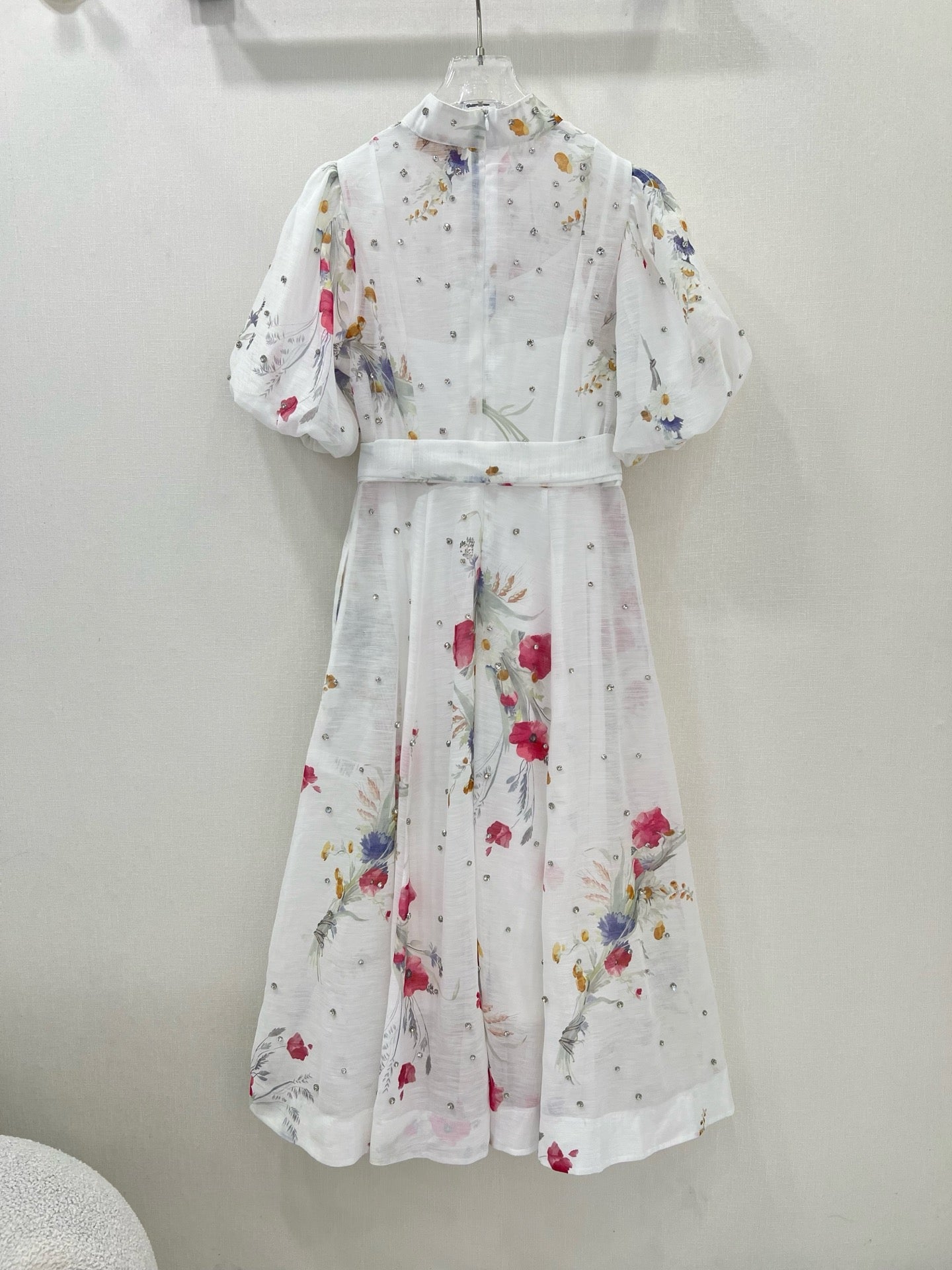 Zimmermann 2025 Embellished High Neck Puff Sleeve Midi Dress
