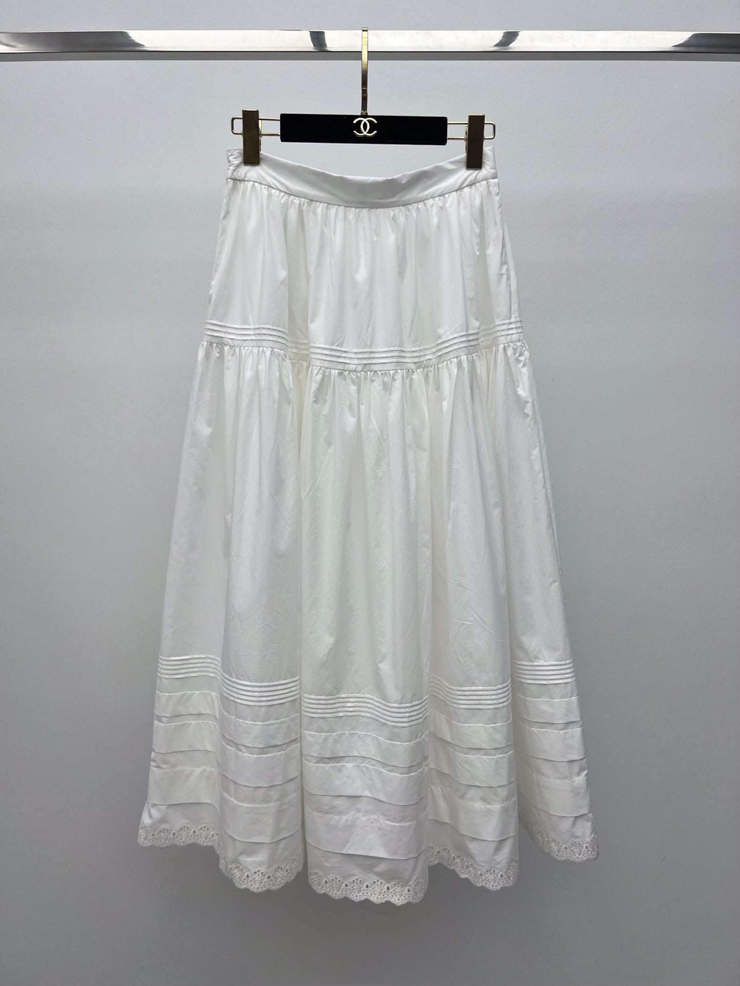 Zimmermann 2025 Cotton Lace-Trim A-Line Midi Skirt