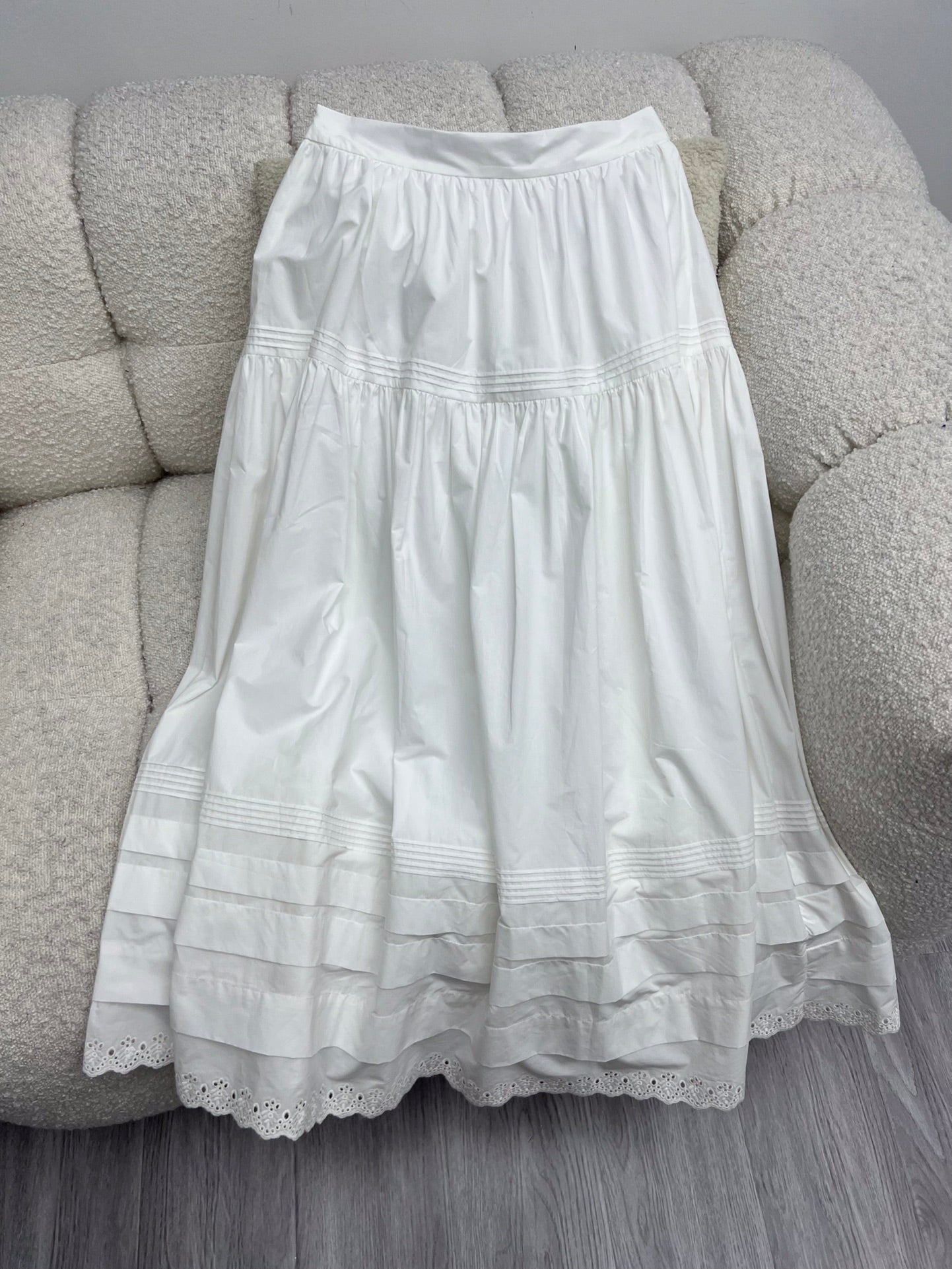 Zimmermann 2025 Cotton Lace-Trim A-Line Midi Skirt