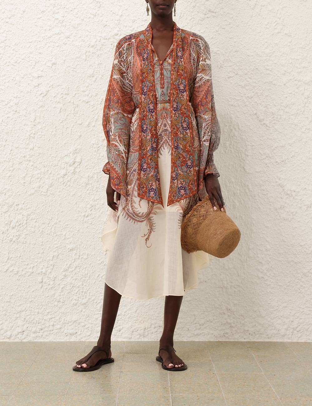 Robe mi-longue Rhiannon à motif cachemire Zimmermann Printemps 2025 – Crème