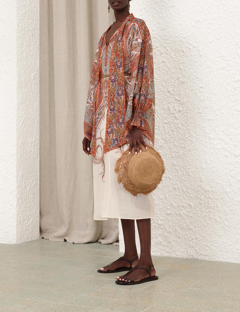 Robe mi-longue Rhiannon à motif cachemire Zimmermann Printemps 2025 – Crème