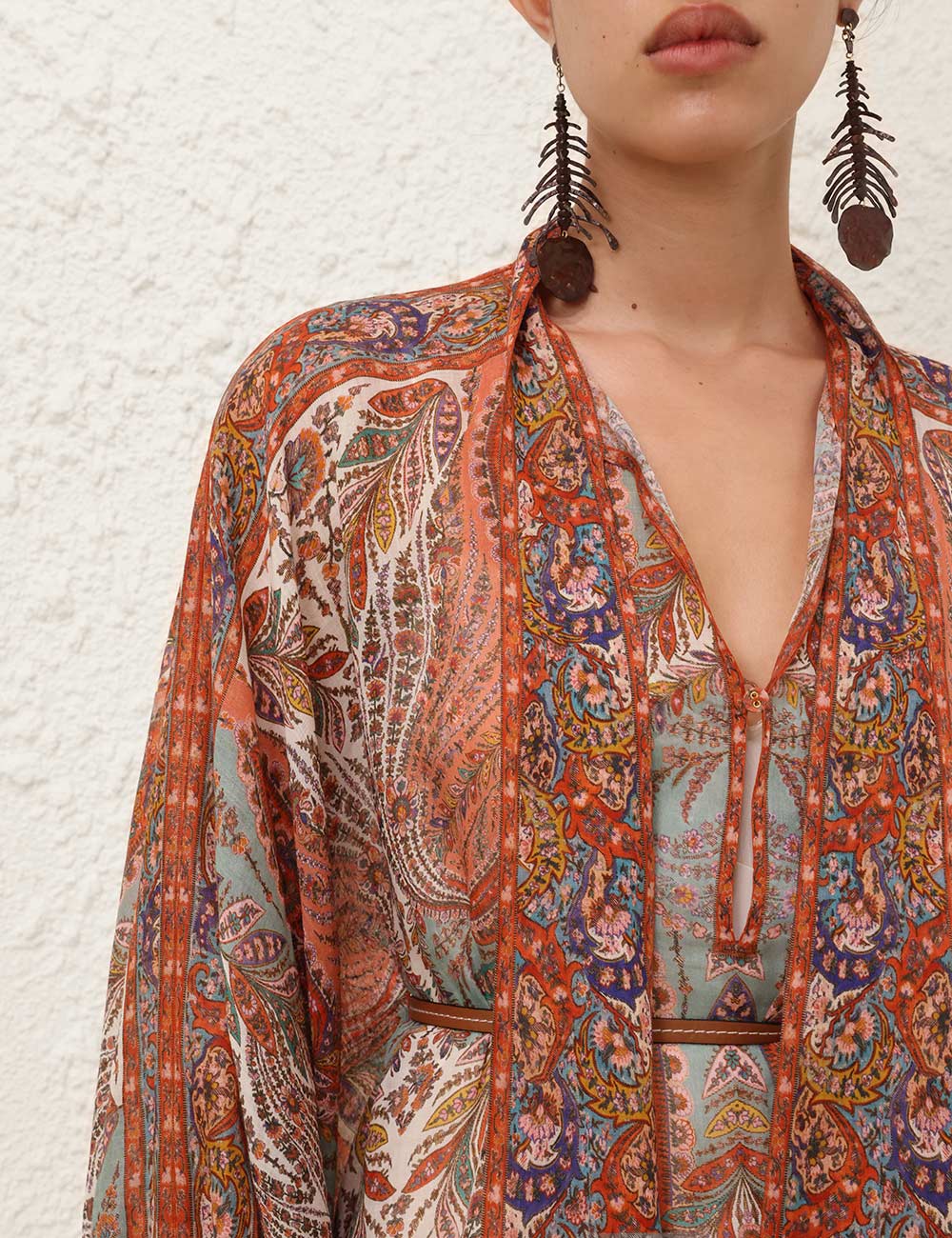 Robe mi-longue Rhiannon à motif cachemire Zimmermann Printemps 2025 – Crème
