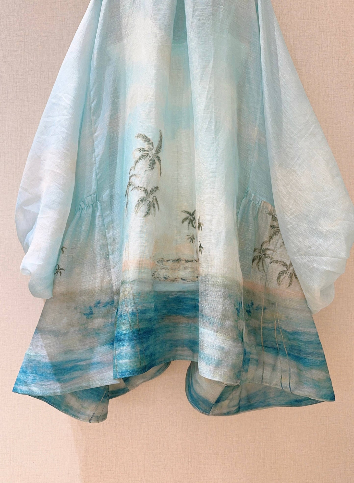 Robe courte à imprimé côtier Zimmermann avec nœud papillon et manches ballon
