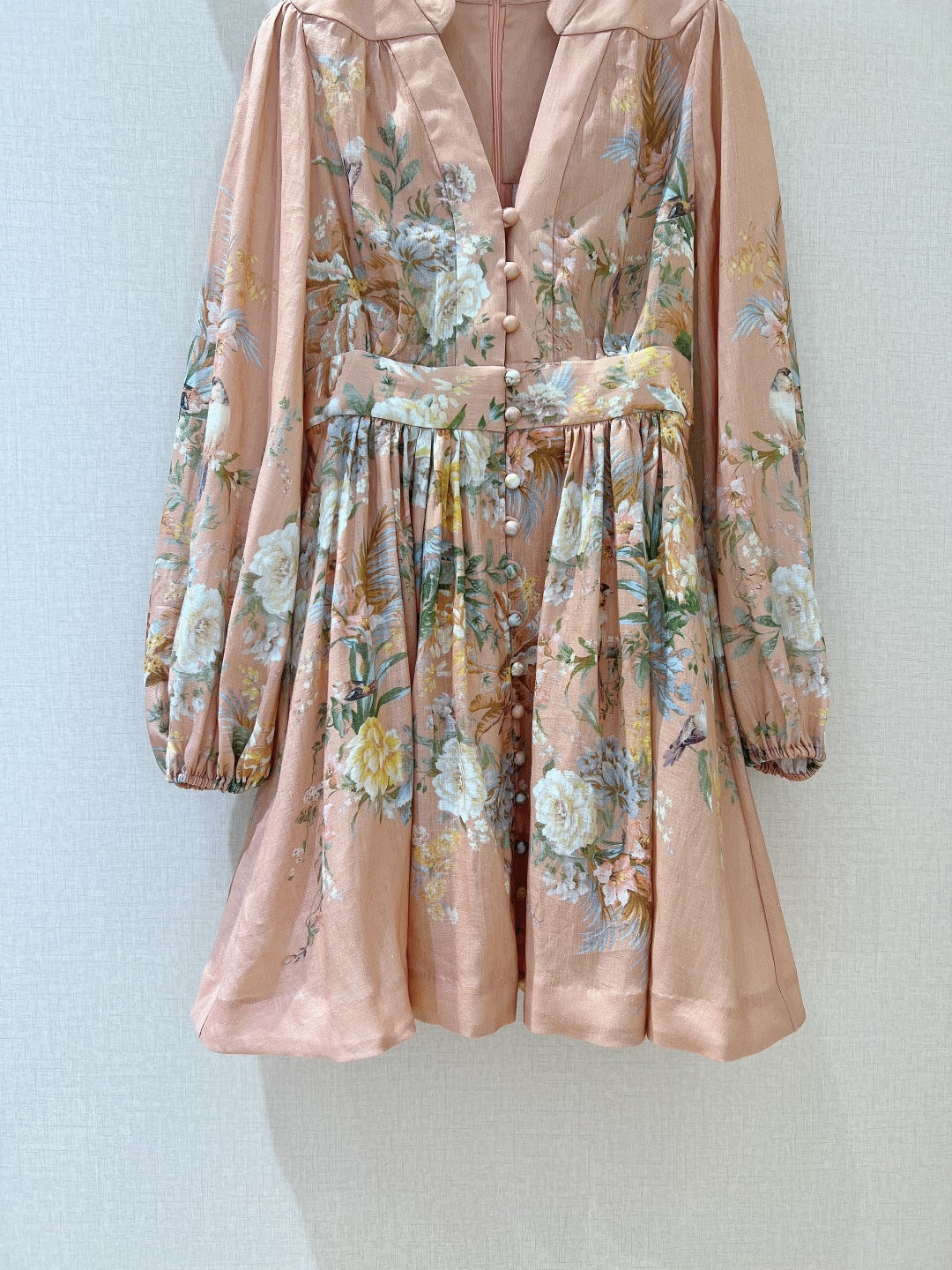 Robe courte à imprimé floral Zimmermann, décolleté en V profond et manches lanternes