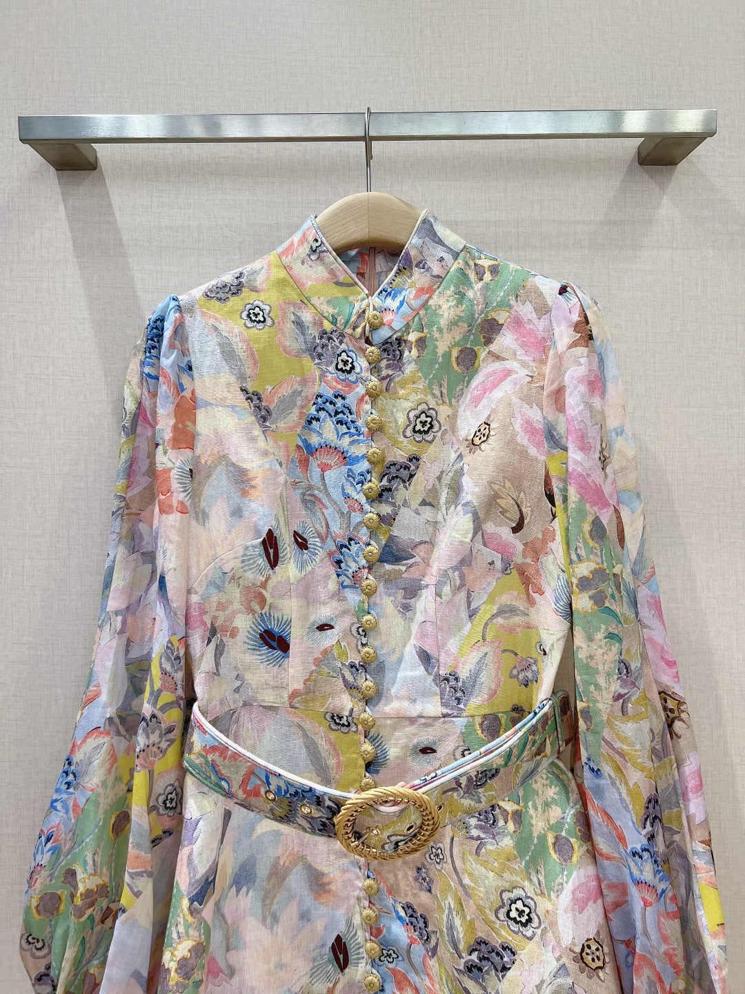Mini-robe en lin à imprimé patchwork floral et ceinture Zimmermann
