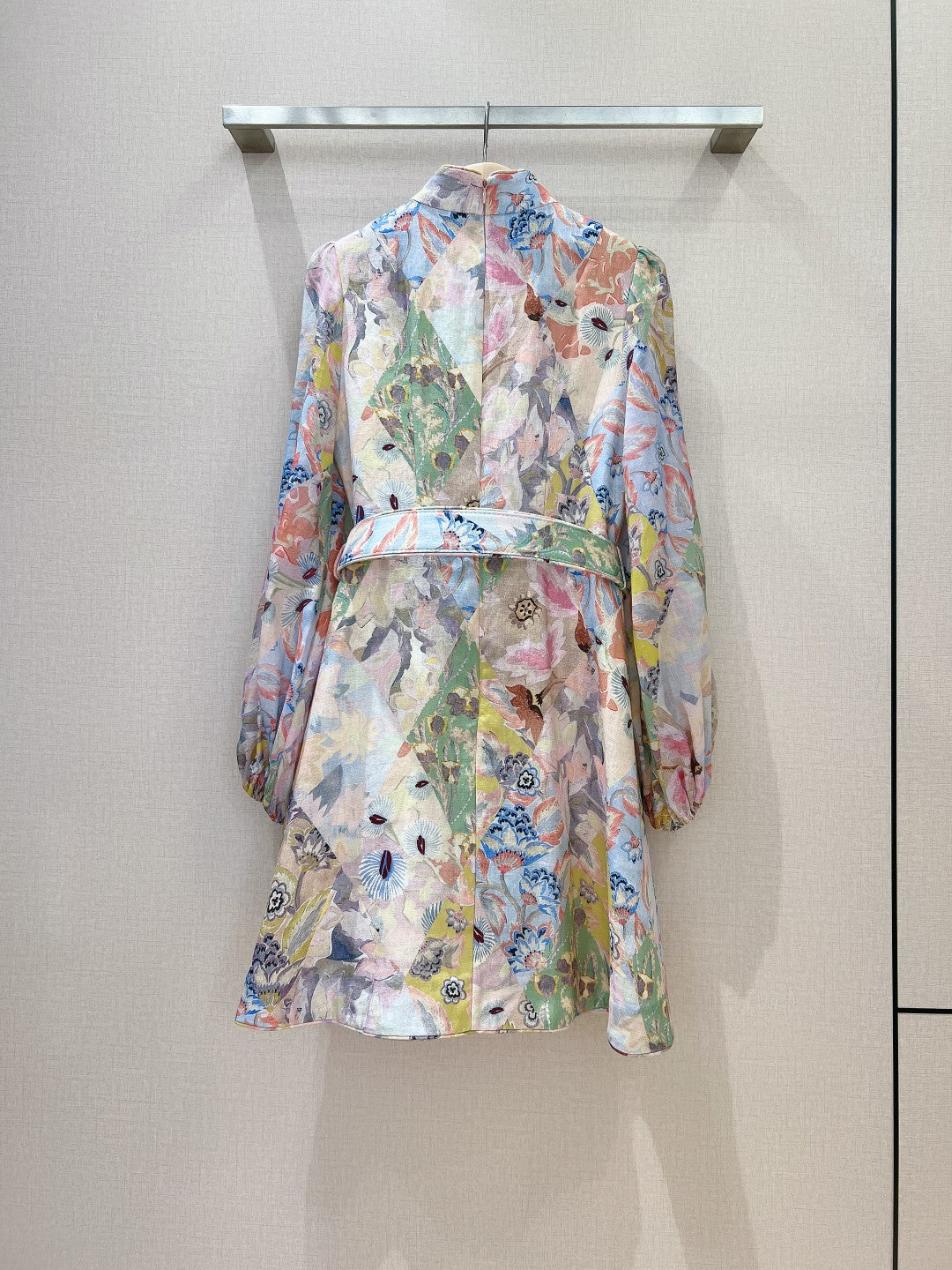 Mini-robe en lin à imprimé patchwork floral et ceinture Zimmermann