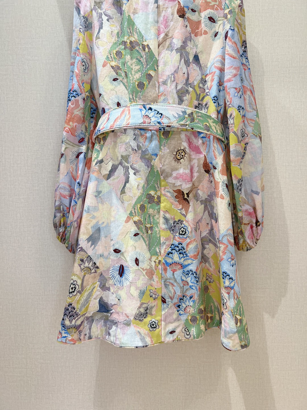 Mini-robe en lin à imprimé patchwork floral et ceinture Zimmermann