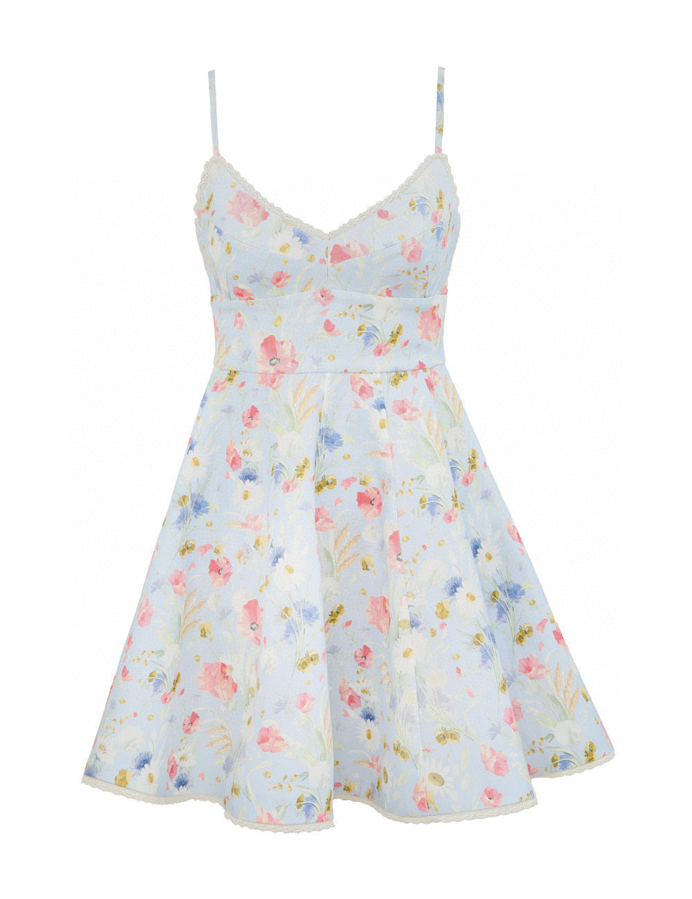 Mini-robe en lin fleuri à bordures en dentelle Zimmermann