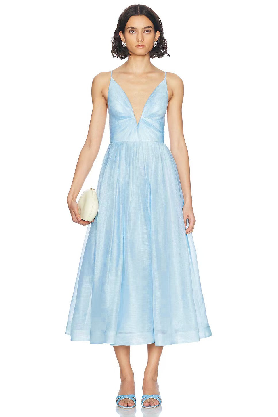 Robe midi Zimmermann en mélange de lin et de soie avec décolleté plongeant