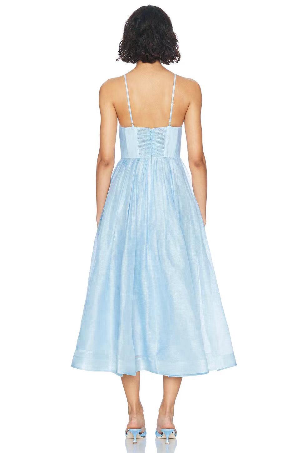 Robe midi Zimmermann en mélange de lin et de soie avec décolleté plongeant