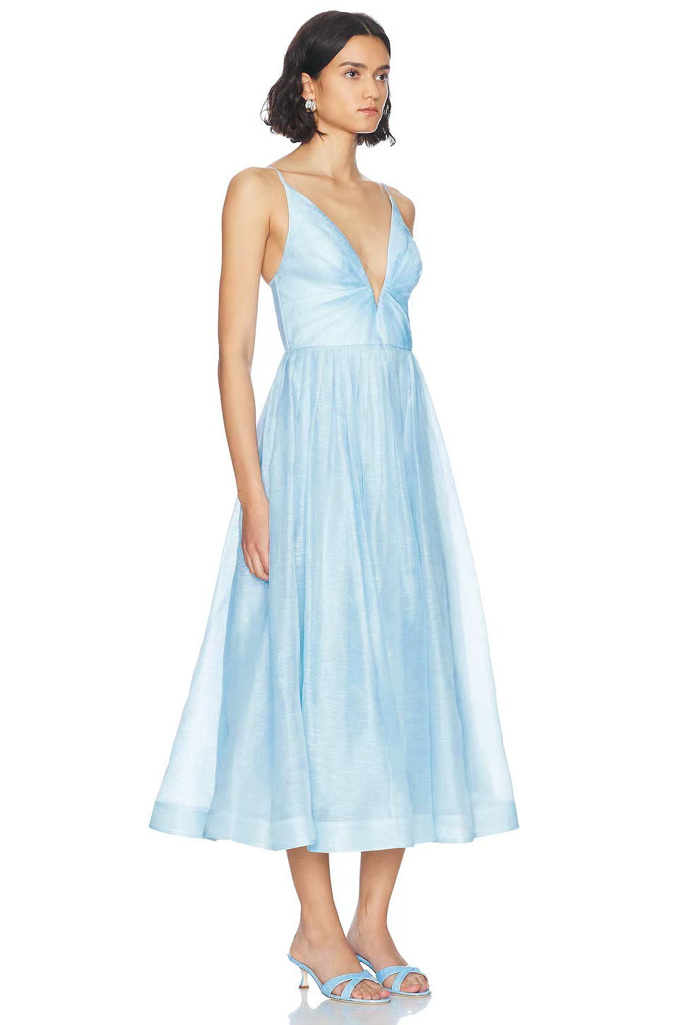 Robe midi Zimmermann en mélange de lin et de soie avec décolleté plongeant